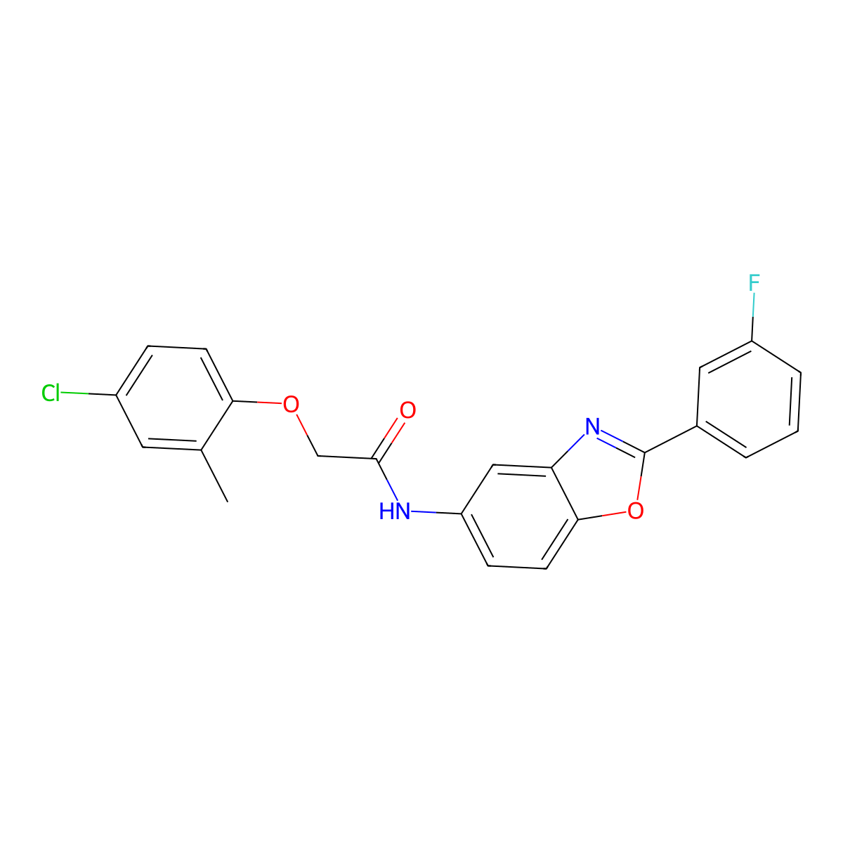 2-(4-chloro-2-methylphenoxy)-N-[2-(3-fluorophenyl)-1,3-benzoxazol-5-yl]acetamide molecular structure, CAS 433311-59-2