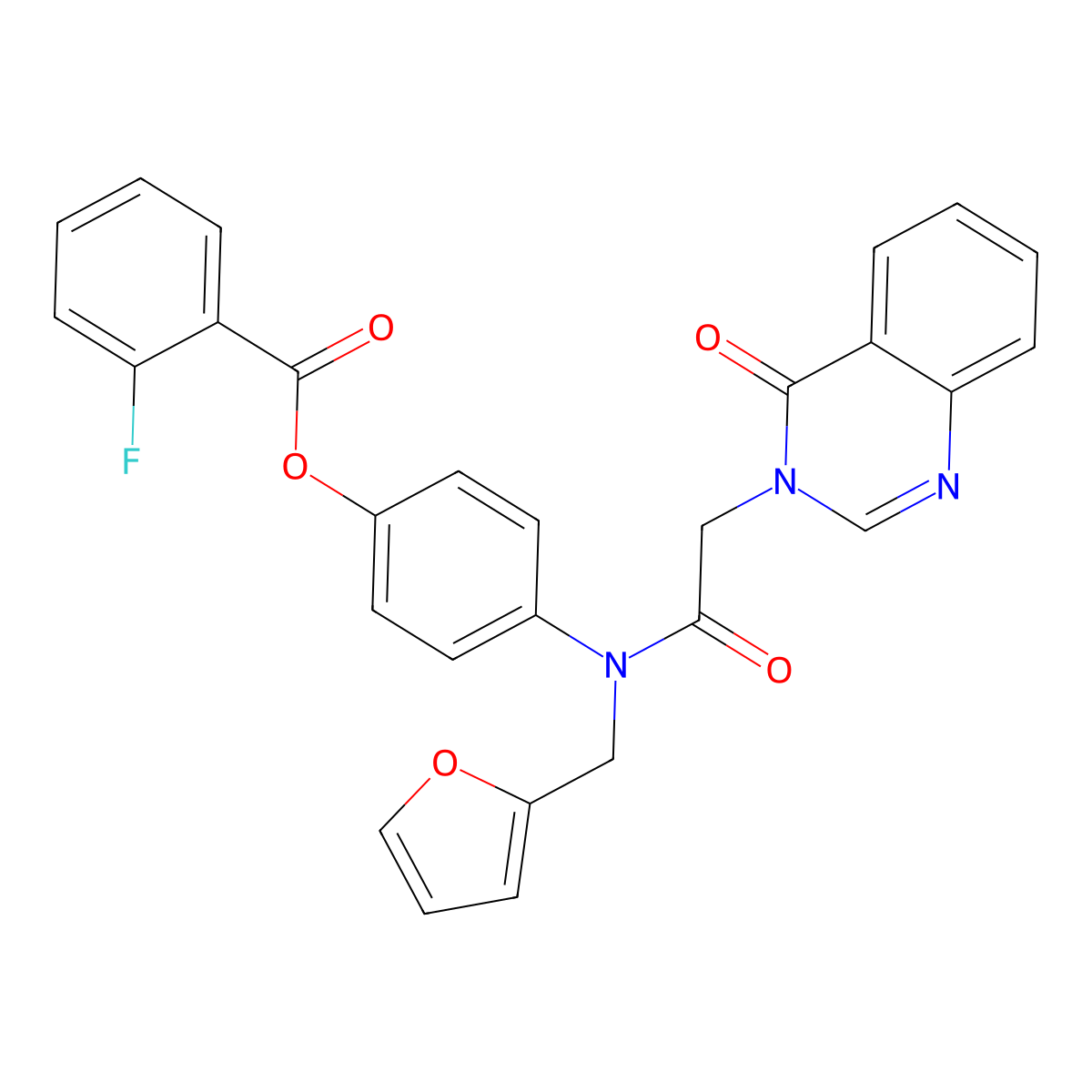 4-{(furan-2-ylmethyl)[(4-oxoquinazolin-3(4H)-yl)acetyl]amino}phenyl 2-fluorobenzoate molecular structure, CAS 433311-81-0