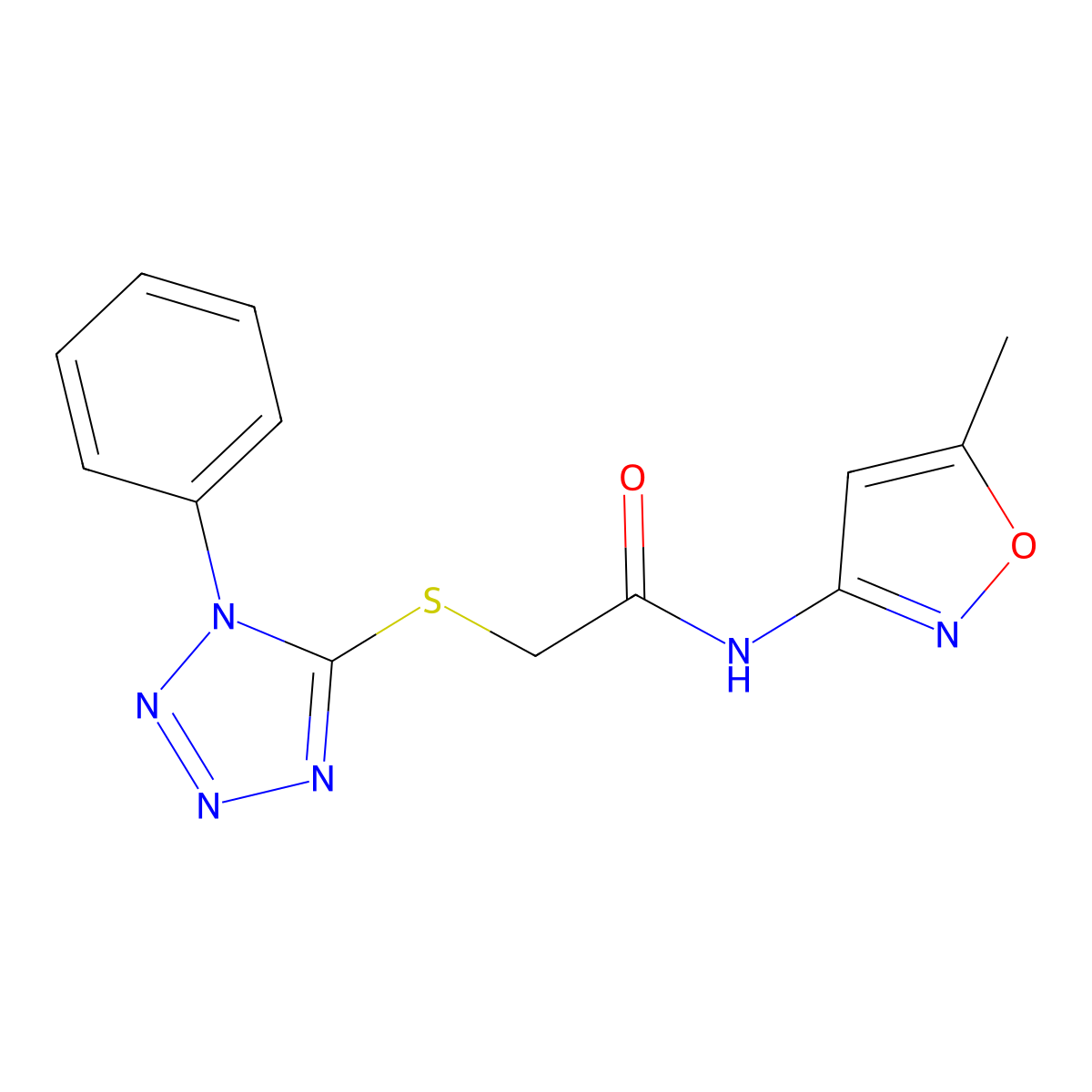 N-(5-methyl-1,2-oxazol-3-yl)-2-[(1-phenyl-1H-1,2,3,4-tetrazol-5-yl)sulfanyl]acetamide molecular structure, CAS 433311-94-5