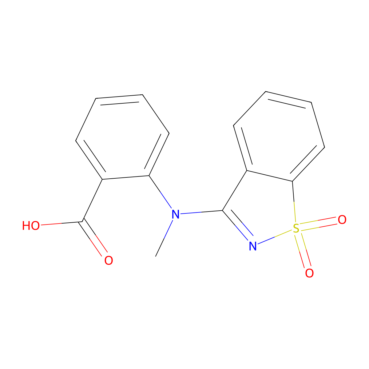 2-[(1,1-Dioxo-1,2-benzothiazol-3-yl)-methylamino]benzoic acid molecular structure, CAS 433312-30-2