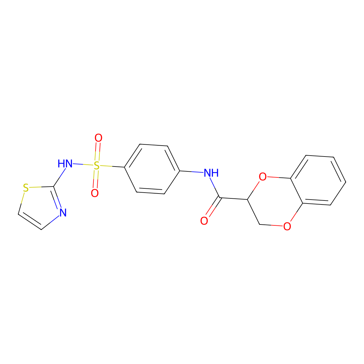 N-[4-(1,3-thiazol-2-ylsulfamoyl)phenyl]-2,3-dihydro-1,4-benzodioxine-2-carboxamide molecular structure, CAS 433312-43-7