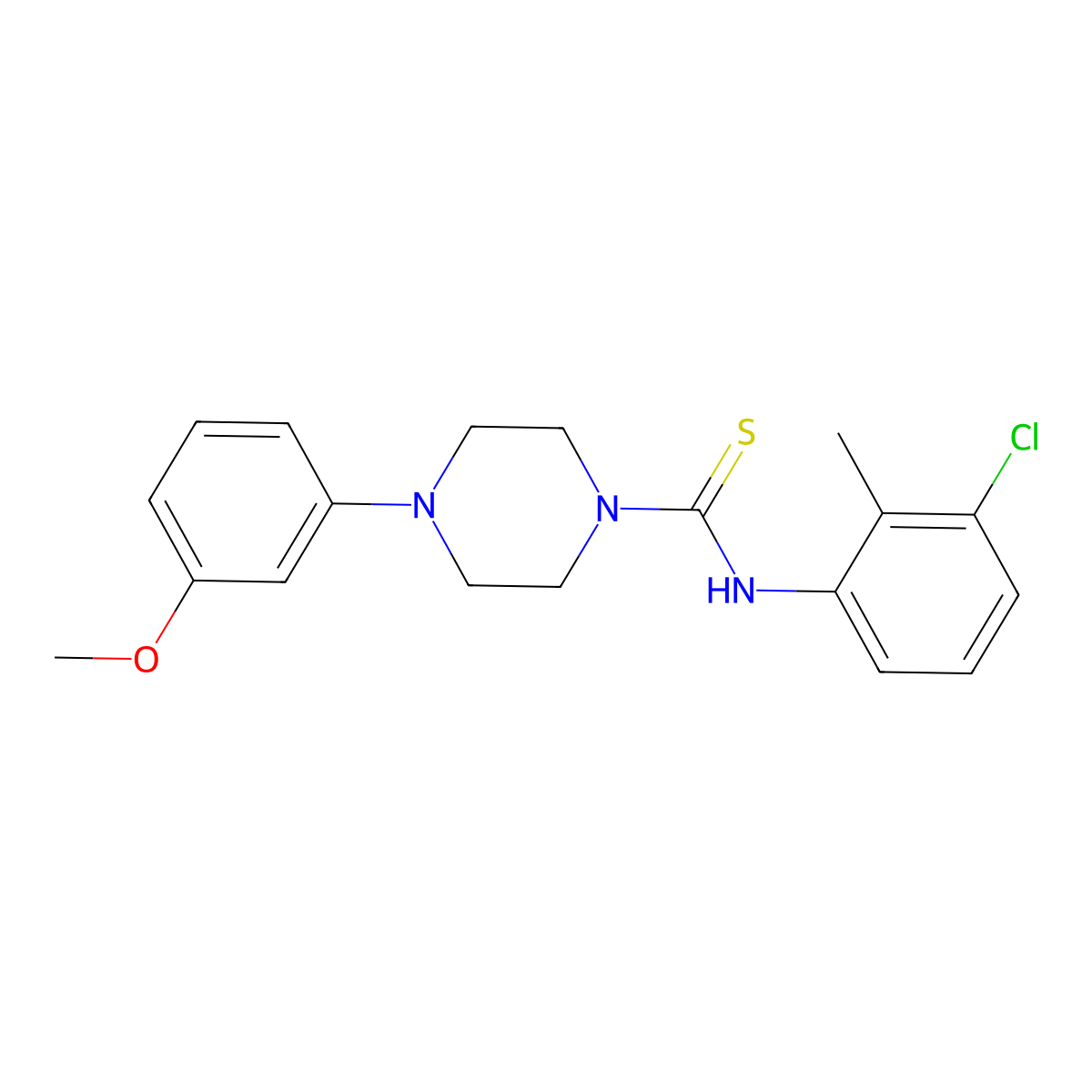 N-(3-chloro-2-methylphenyl)-4-(3-methoxyphenyl)piperazine-1-carbothioamide molecular structure, CAS 433313-31-6