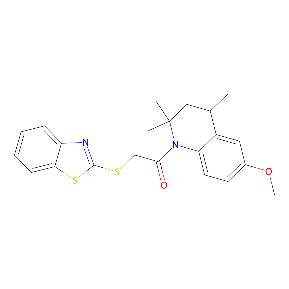 1-[(1,3-Benzothiazol-2-ylthio)acetyl]-6-methoxy-2,2,4-trimethyl-1,2,3,4-tetrahydroquinoline molecular structure, CAS 433313-33-8