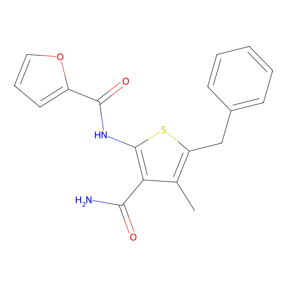 N-(5-benzyl-3-carbamoyl-4-methylthiophen-2-yl)furan-2-carboxamide molecular structure, CAS 433313-36-1
