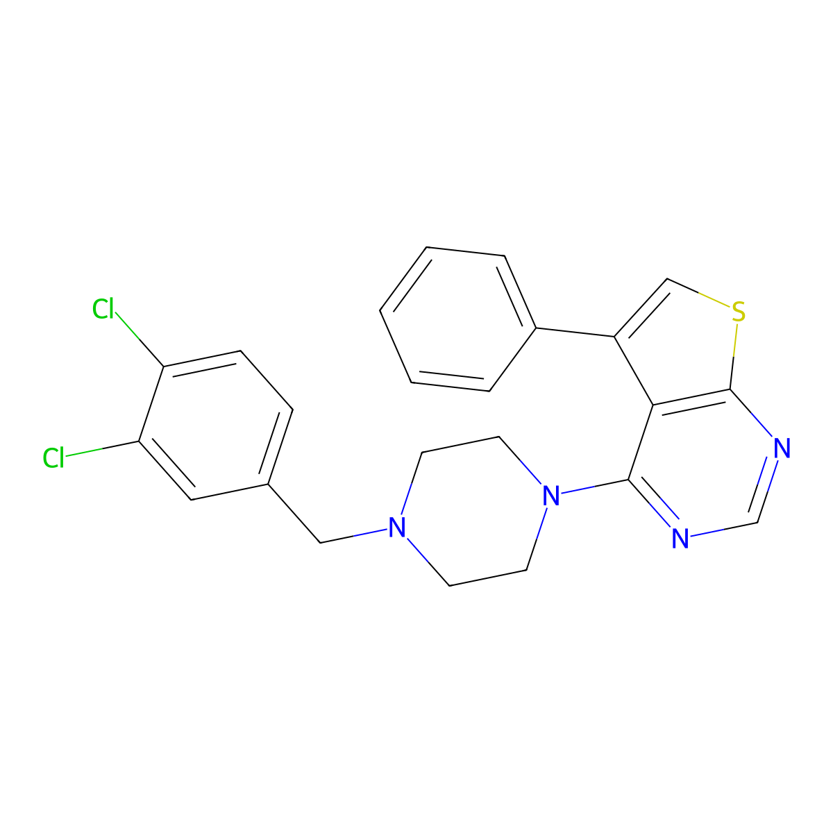 4-(4-(3,4-Dichlorobenzyl)piperazin-1-yl)-5-phenylthieno[2,3-d]pyrimidine molecular structure, CAS 433313-38-3