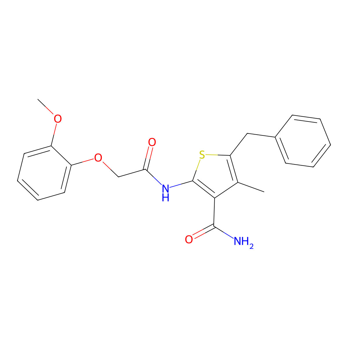 5-Benzyl-2-{[(2-methoxyphenoxy)acetyl]amino}-4-methyl-3-thiophenecarboxamide molecular structure, CAS 433313-39-4