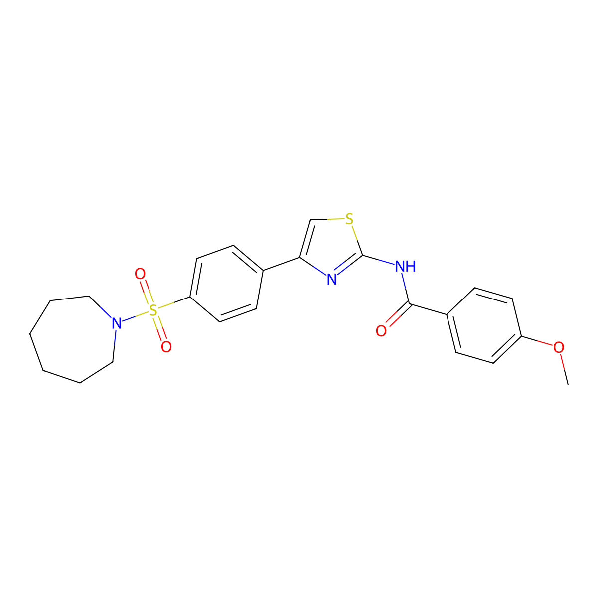 N-{4-[4-(azepan-1-ylsulfonyl)phenyl]-1,3-thiazol-2-yl}-4-methoxybenzamide molecular structure, CAS 433313-41-8
