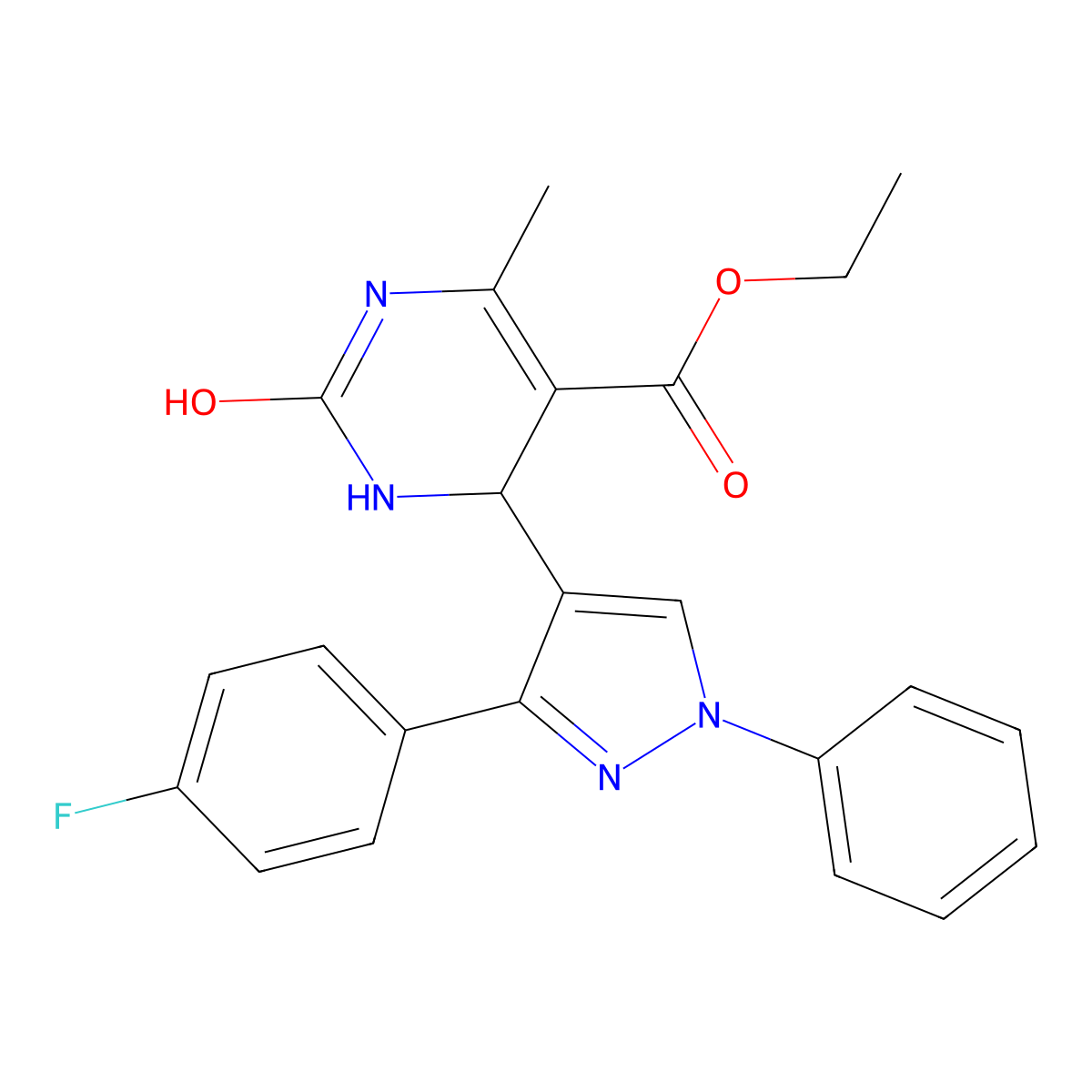 ethyl 4-[3-(4-fluorophenyl)-1-phenyl-1H-pyrazol-4-yl]-6-methyl-2-oxo-1,2,3,4-tetrahydropyrimidine-5-carboxylate molecular structure, CAS 433313-55-4