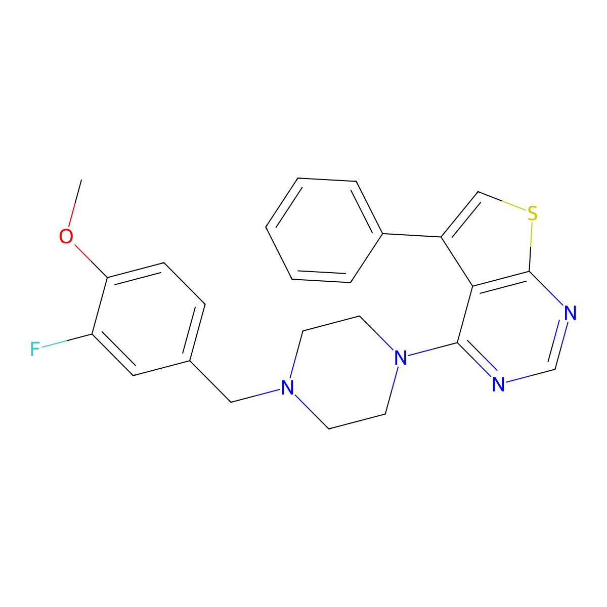 4-[4-(3-Fluoro-4-methoxybenzyl)piperazin-1-yl]-5-phenylthieno[2,3-d]pyrimidine molecular structure, CAS 433313-71-4