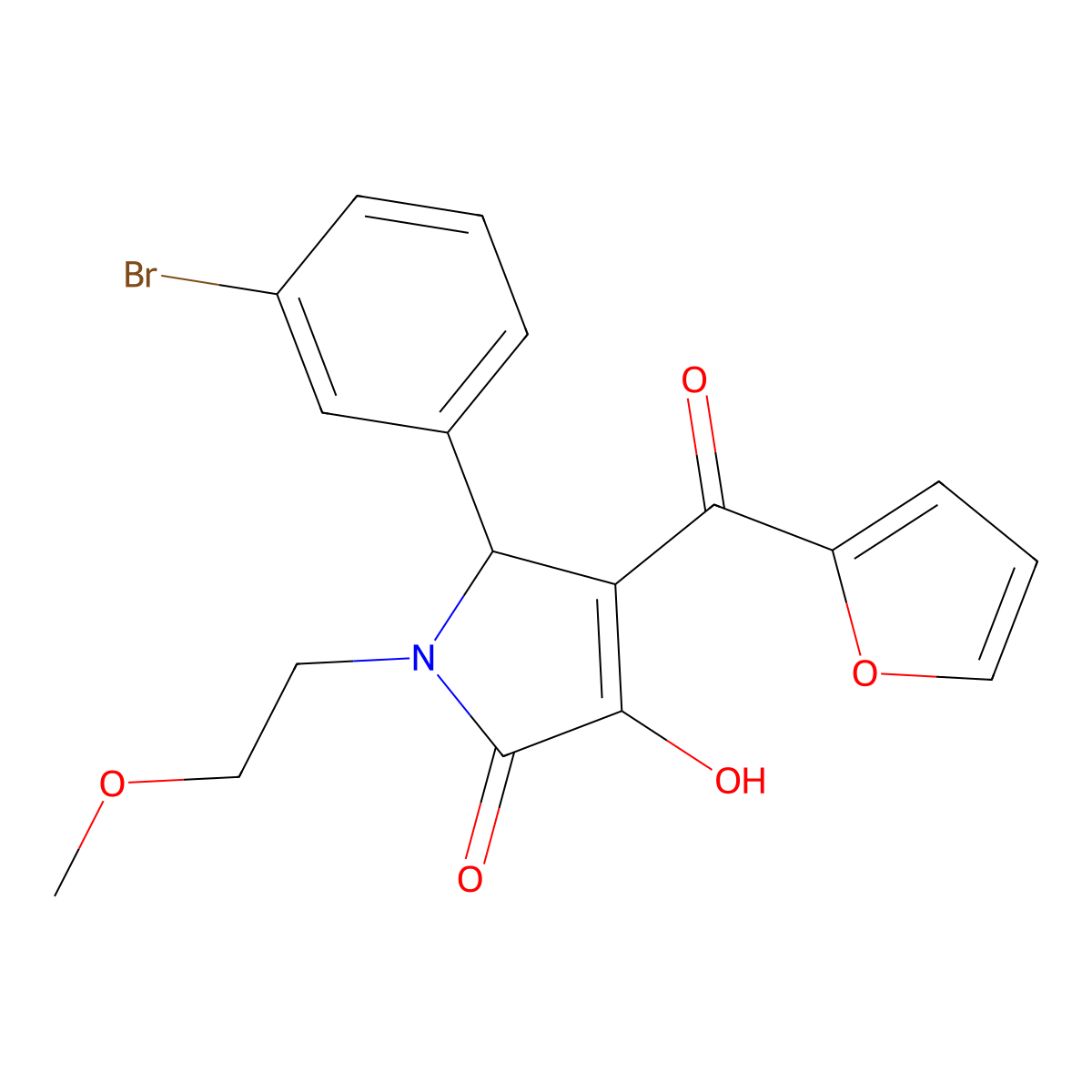 (4E)-5-(3-bromophenyl)-4-[furan-2-yl(hydroxy)methylidene]-1-(2-methoxyethyl)pyrrolidine-2,3-dione molecular structure, CAS 433314-06-8