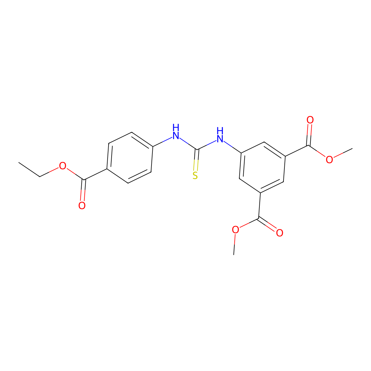 Ethyl 4-[({[3,5-bis(methoxycarbonyl)phenyl]amino}thioxomethyl)amino]benzoate molecular structure, CAS 433314-29-5