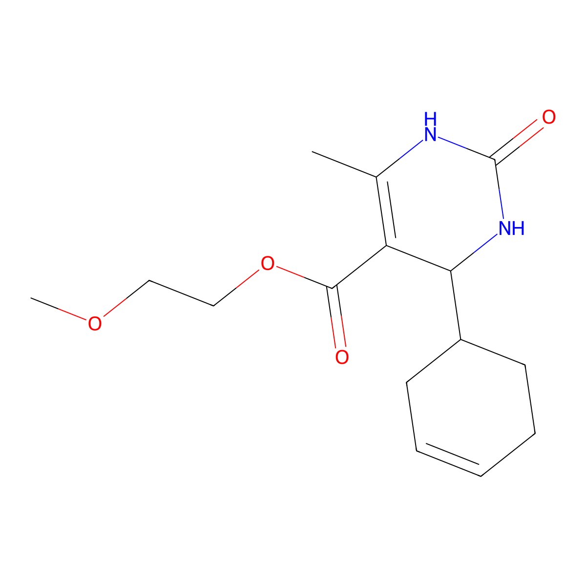 2-Methoxyethyl 4-(cyclohex-3-en-1-yl)-6-methyl-2-oxo-1,2,3,4-tetrahydropyrimidine-5-carboxylate molecular structure, CAS 433315-16-3