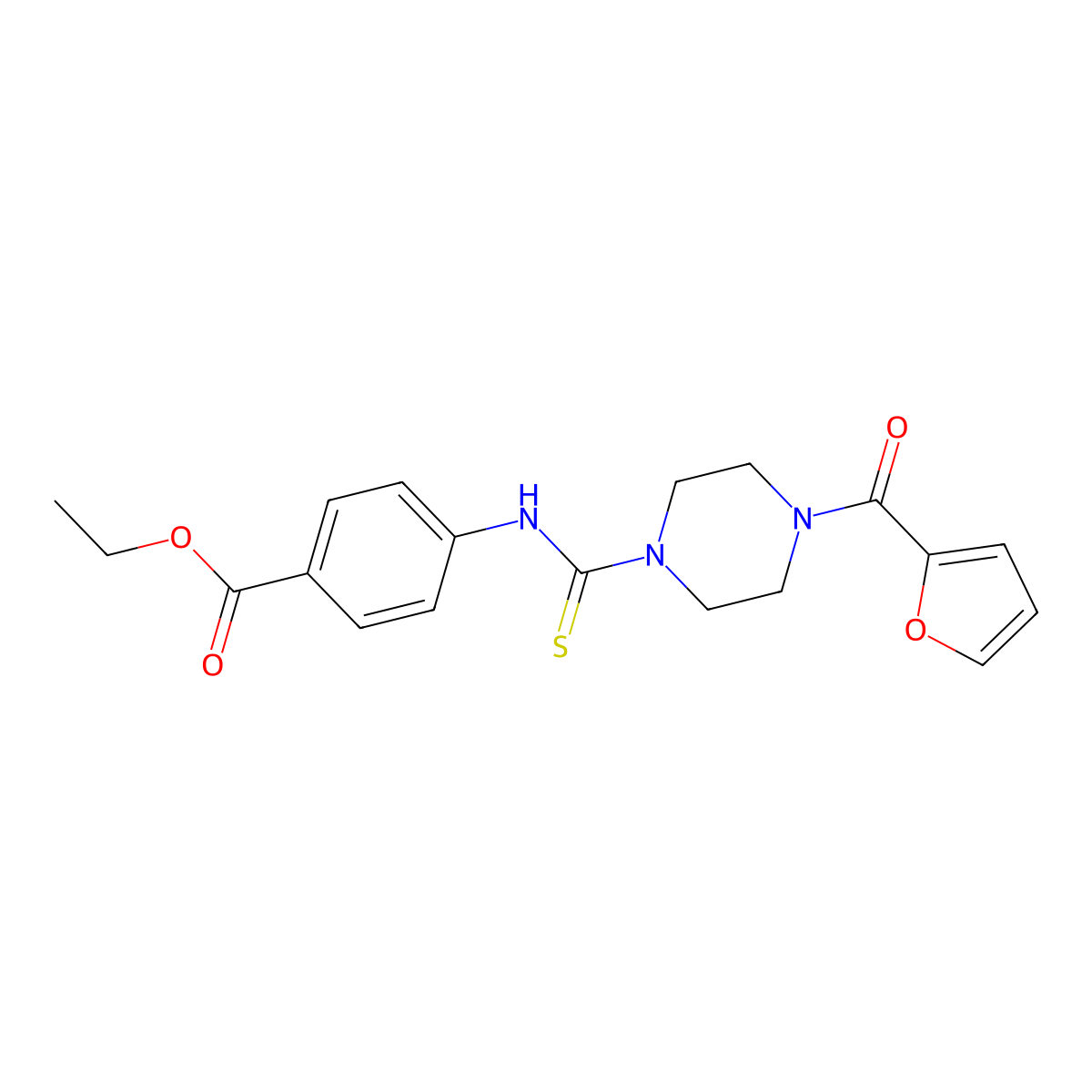 Ethyl 4-({[4-(2-furylcarbonyl)piperazinyl]thioxomethyl}amino)benzoate molecular structure, CAS 433315-31-2