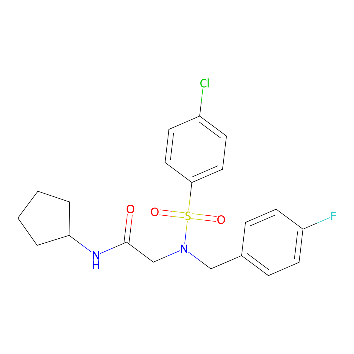 2-[(4-chlorophenyl)sulfonyl-[(4-fluorophenyl)methyl]amino]-N-cyclopentylacetamide molecular structure, CAS 433315-64-1