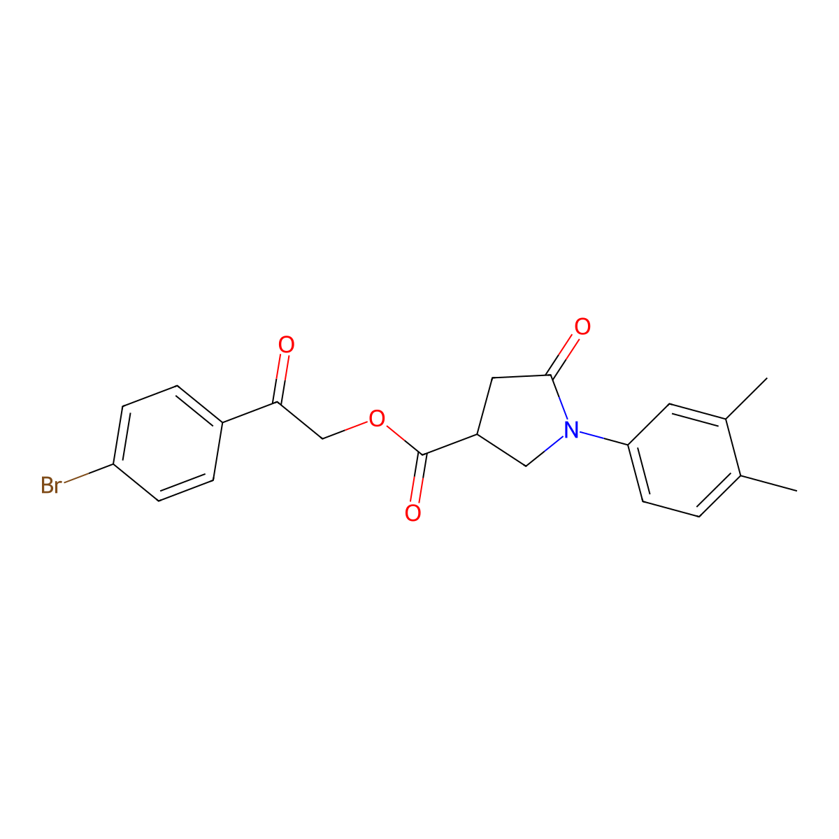 2-(4-Bromophenyl)-2-oxoethyl 1-(3,4-dimethylphenyl)-5-oxopyrrolidine-3-carboxylate molecular structure, CAS 433315-87-8