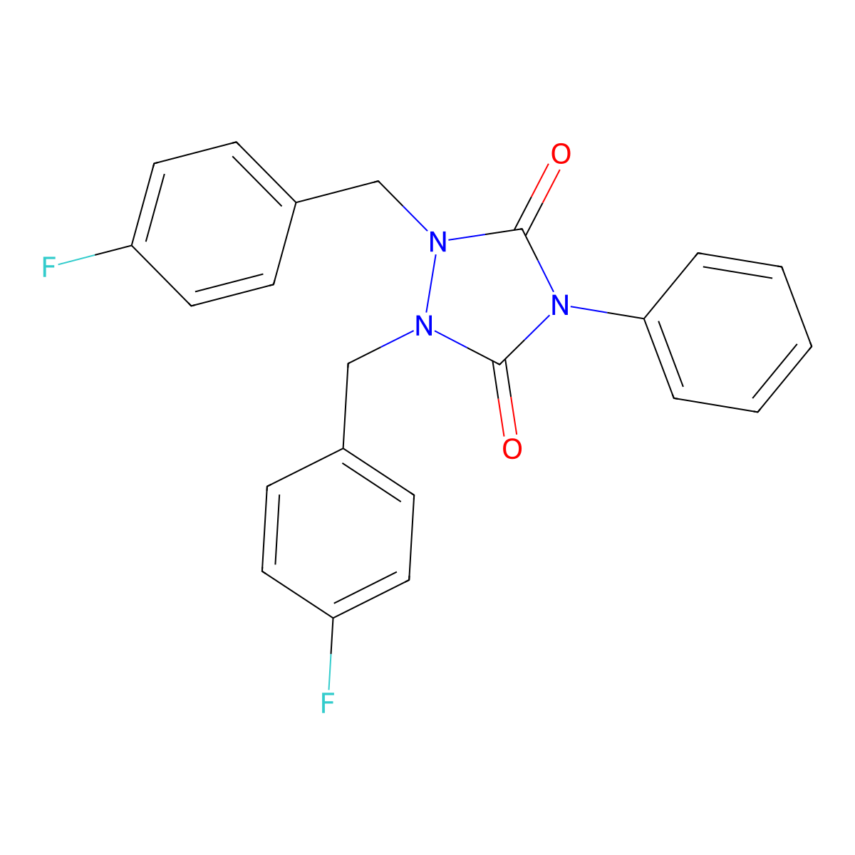 1,2-Bis(4-fluorobenzyl)-4-phenyl-1,2,4-triazolidine-3,5-dione molecular structure, CAS 433315-95-8