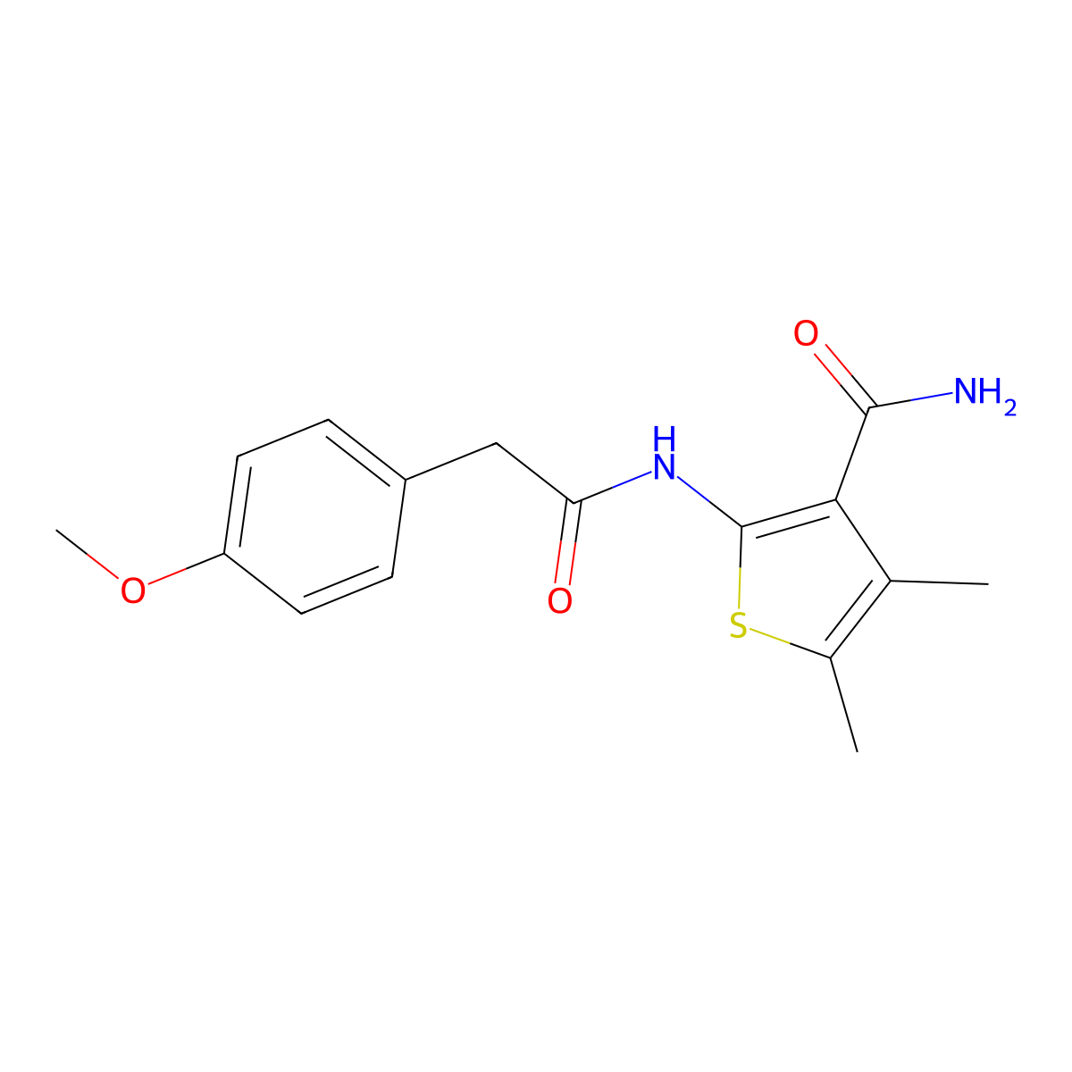 2-[2-(4-Methoxyphenyl)acetamido]-4,5-dimethylthiophene-3-carboxamide molecular structure, CAS 433316-05-3