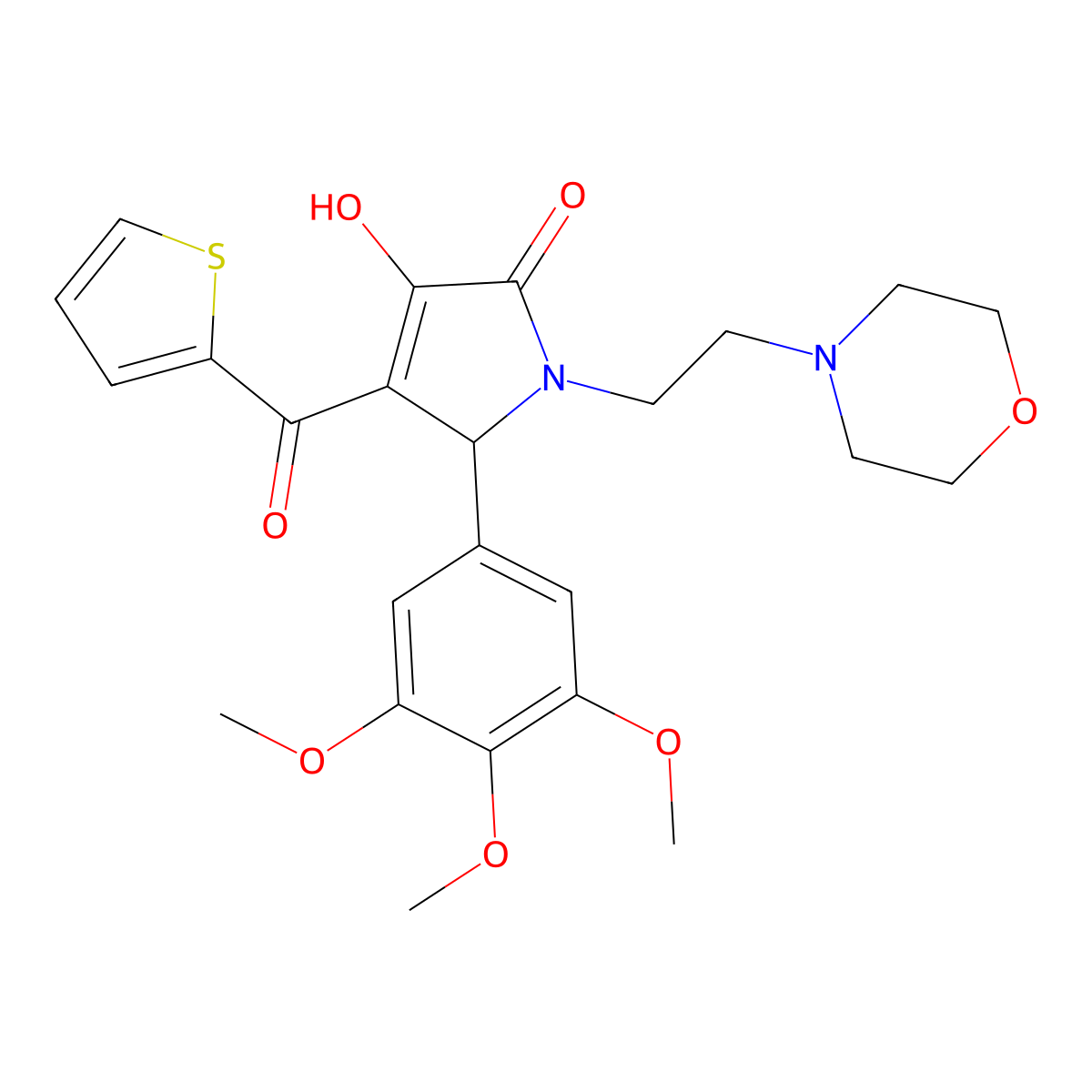3-hydroxy-1-[2-(4-morpholinyl)ethyl]-4-(2-thienylcarbonyl)-5-(3,4,5-trimethoxyphenyl)-1,5-dihydro-2H-pyrrol-2-one molecular structure, CAS 433316-09-7
