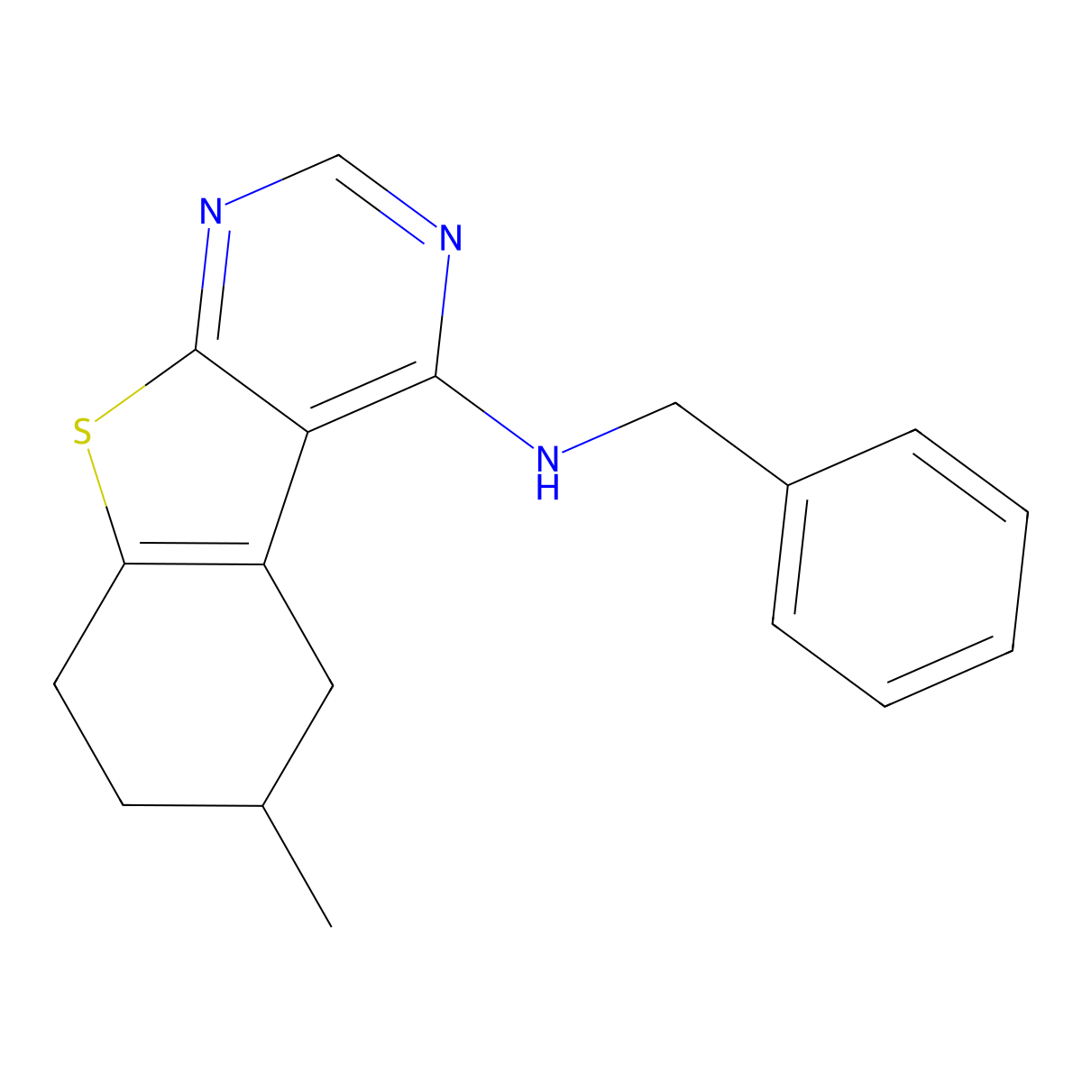 N-benzyl-6-methyl-5,6,7,8-tetrahydro-[1]benzothiolo[2,3-d]pyrimidin-4-amine molecular structure, CAS 433316-11-1