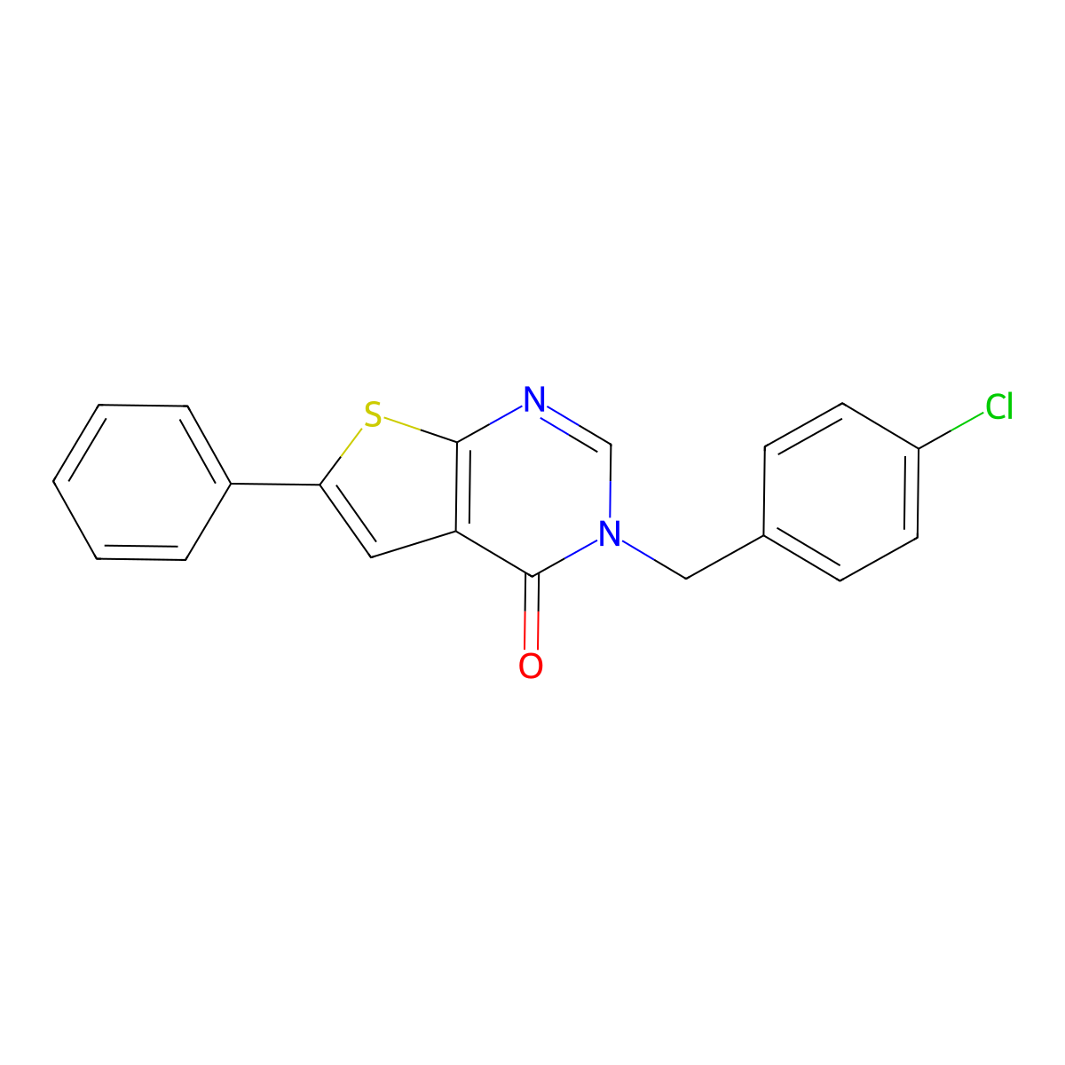 3-[(4-Chlorophenyl)methyl]-6-phenylthieno[2,3-d]pyrimidin-4-one molecular structure, CAS 433316-19-9