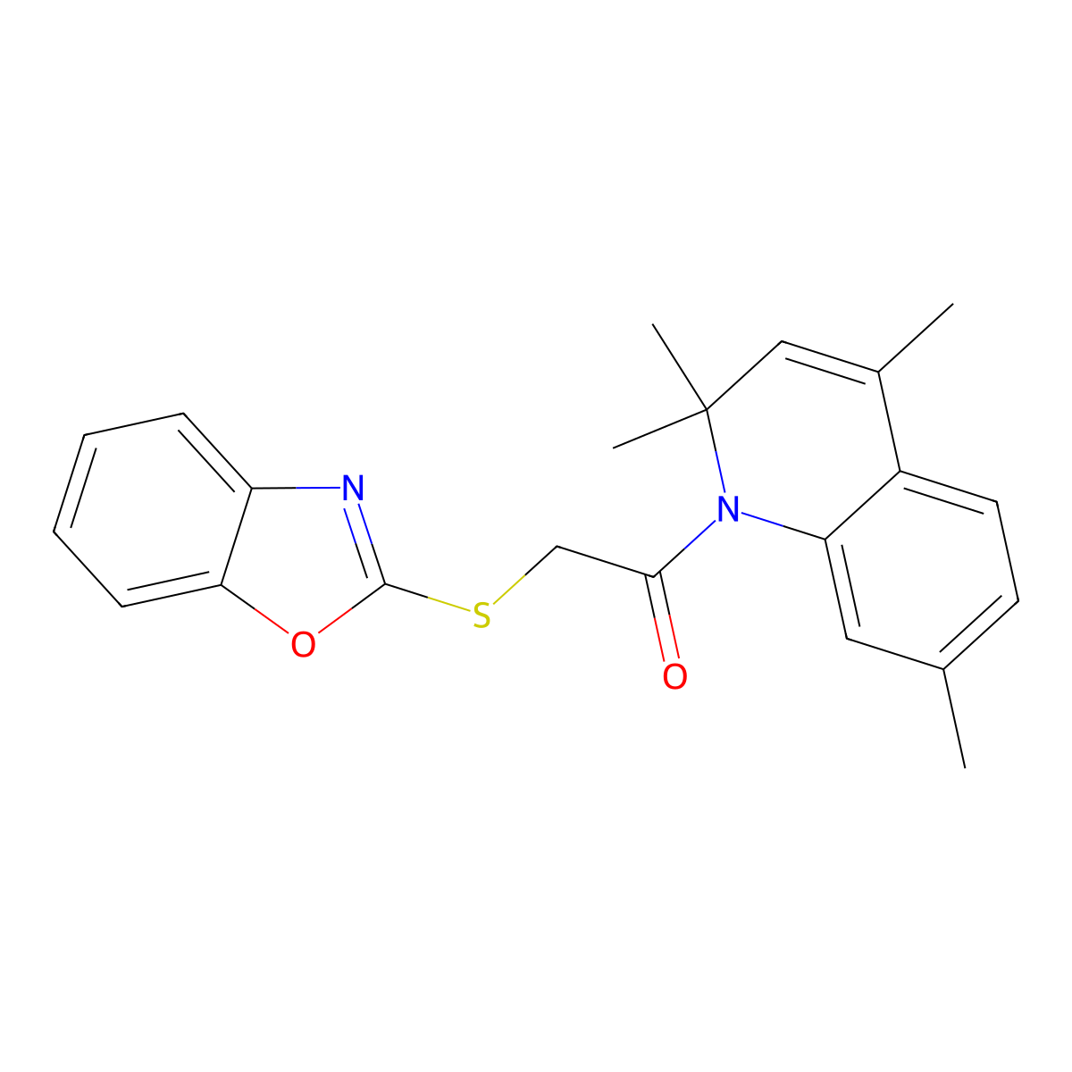 2-(1,3-benzoxazol-2-ylsulfanyl)-1-(2,2,4,7-tetramethylquinolin-1(2H)-yl)ethanone molecular structure, CAS 433316-28-0
