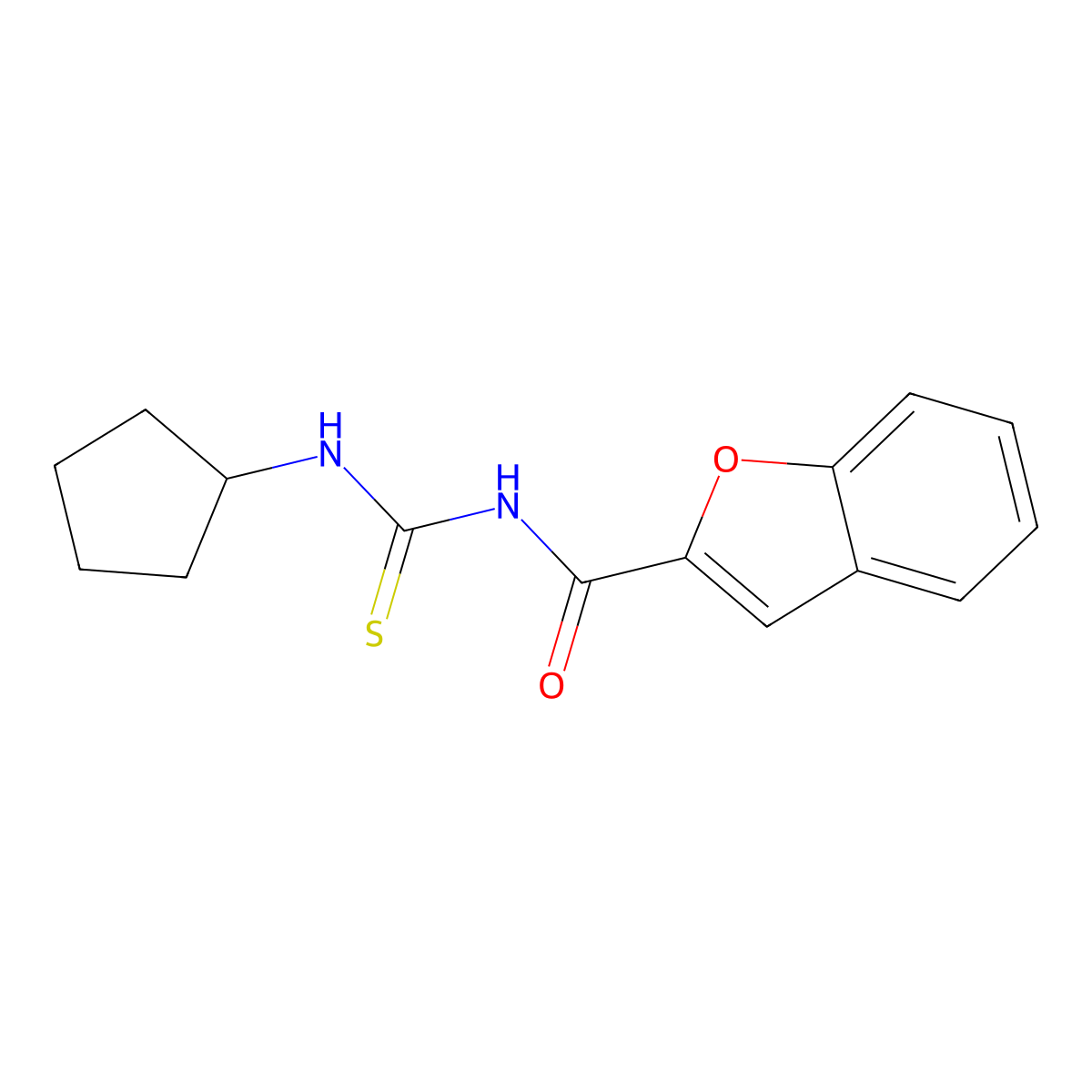 N-(cyclopentylcarbamothioyl)-1-benzofuran-2-carboxamide molecular structure, CAS 433316-29-1