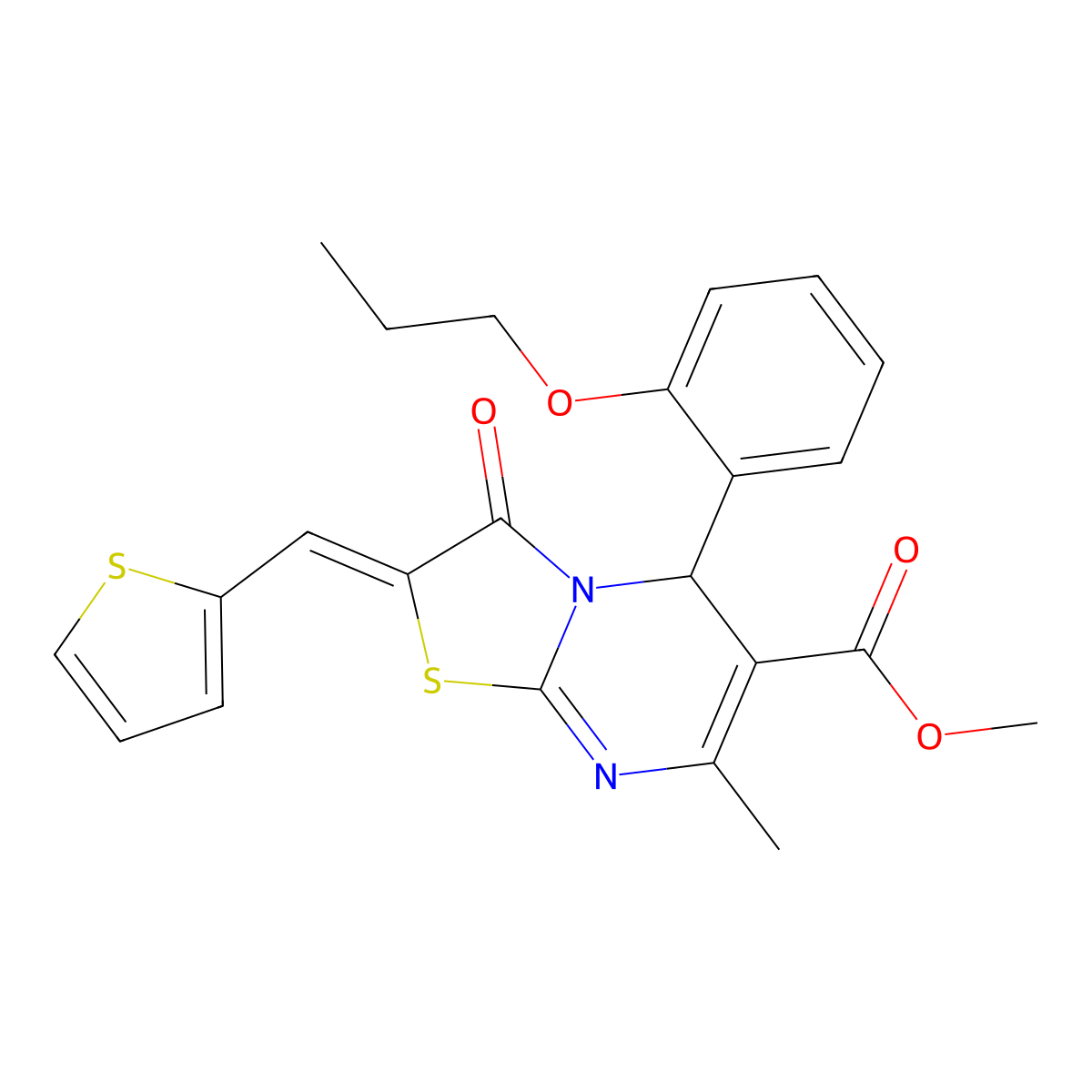 Methyl 2,3-dihydro-7-methyl-3-oxo-5-(2-propoxyphenyl)-2-(2-thienylmethylene)-5H-thiazolo[3,2-a]pyrimidine-6-carboxylate molecular structure, CAS 433316-38-2