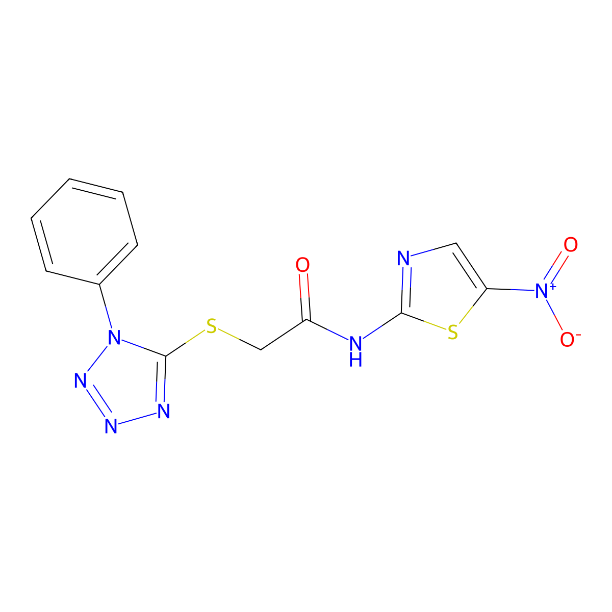N-(5-nitro-1,3-thiazol-2-yl)-2-(1-phenyltetrazol-5-yl)sulfanylacetamide molecular structure, CAS 433316-90-6