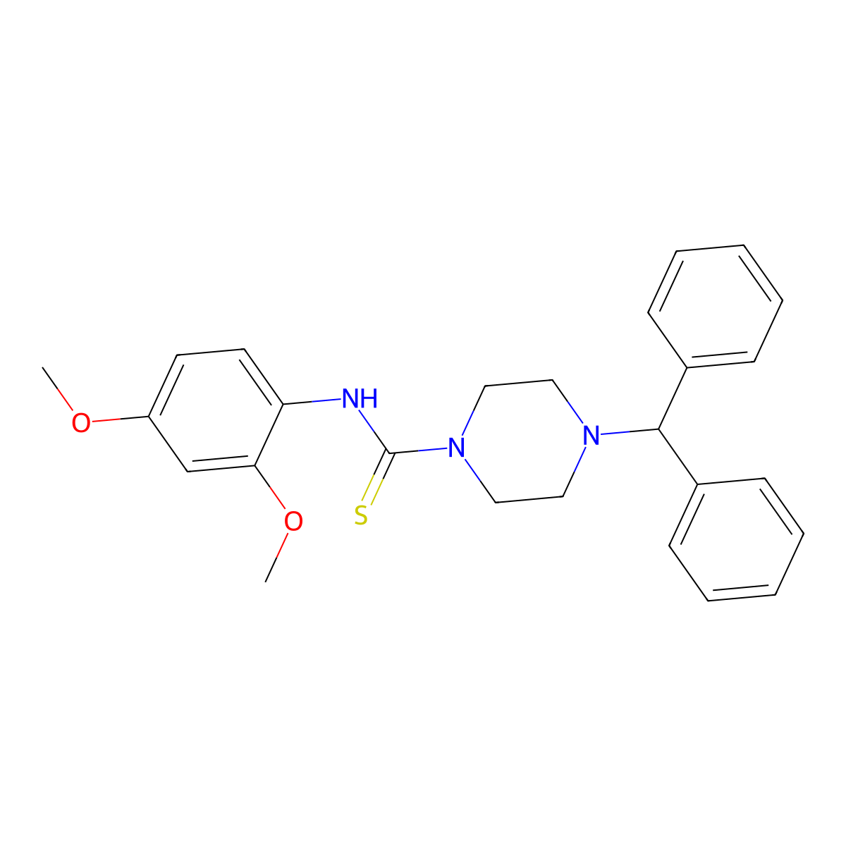 N-(2,4-dimethoxyphenyl)-4-(diphenylmethyl)piperazine-1-carbothioamide molecular structure, CAS 433317-15-8