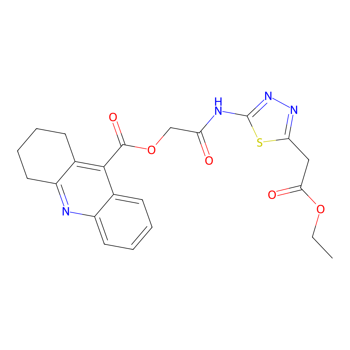 2-((5-(2-Ethoxy-2-oxoethyl)-1,3,4-thiadiazol-2-yl)amino)-2-oxoethyl 1,2,3,4-tetrahydroacridine-9-carboxylate molecular structure, CAS 433317-40-9