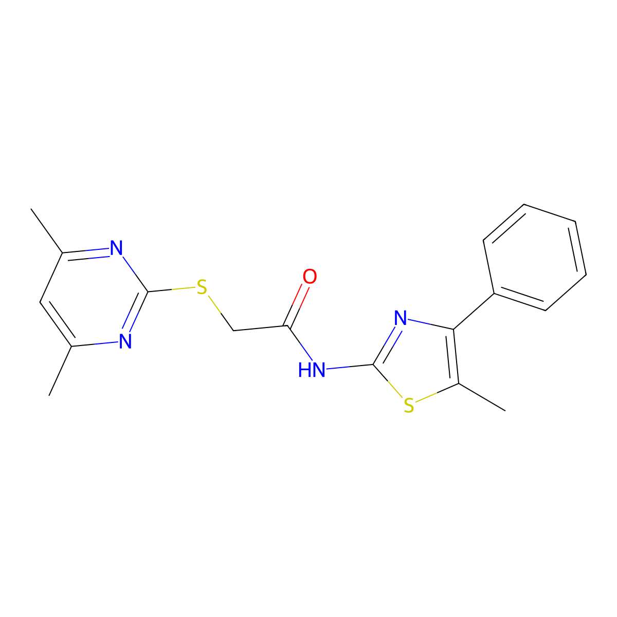 2-(4,6-dimethylpyrimidin-2-yl)sulfanyl-N-(5-methyl-4-phenyl-1,3-thiazol-2-yl)acetamide molecular structure, CAS 433318-35-5