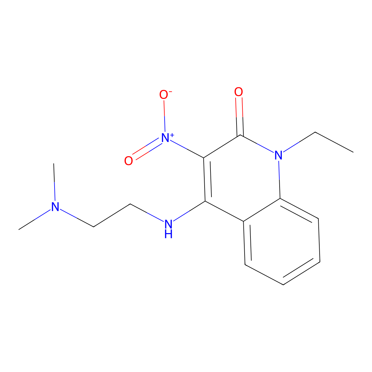 4-((2-(dimethylamino)ethyl)amino)-1-ethyl-3-nitroquinolin-2(1H)-one molecular structure, CAS 433318-94-6