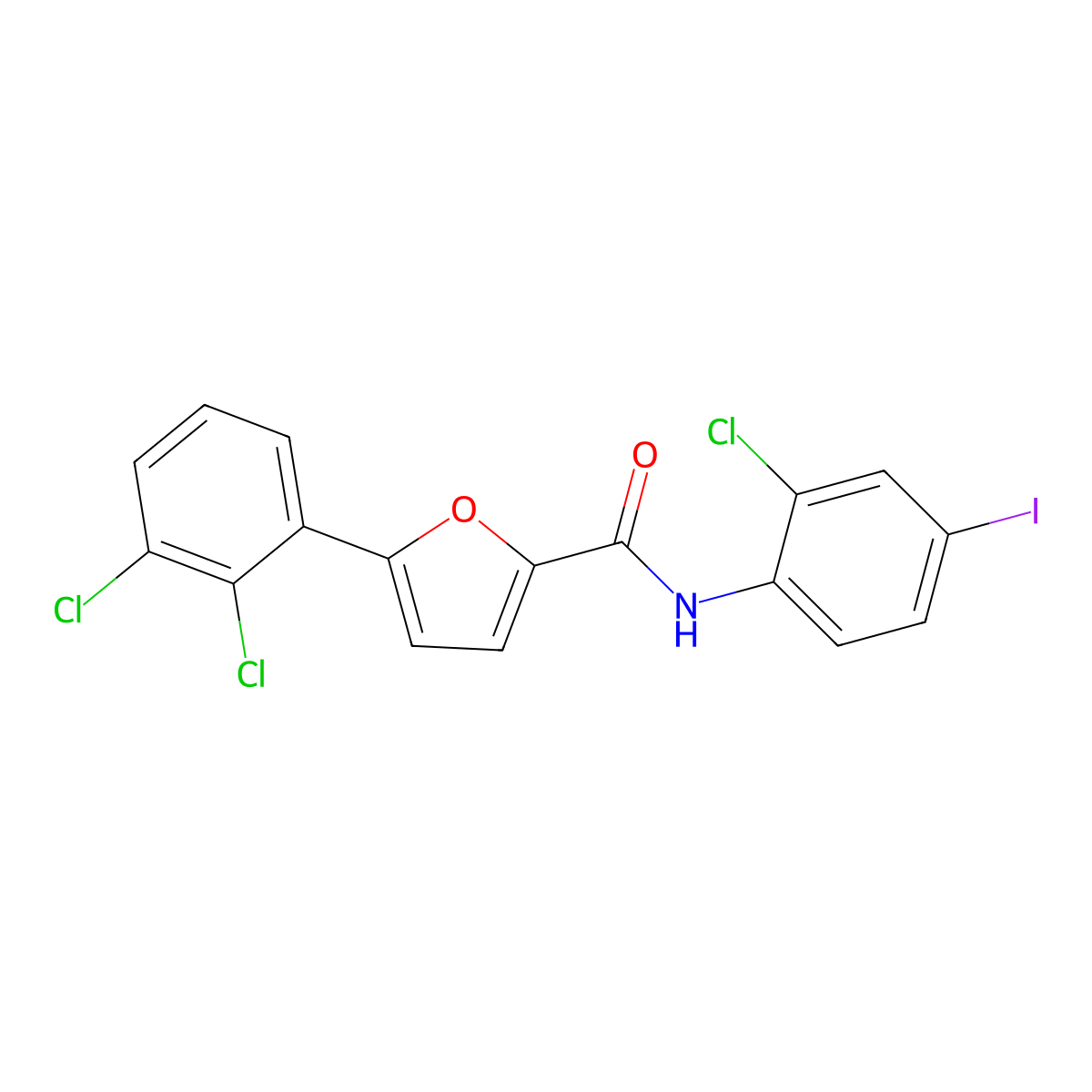 N-(2-chloro-4-iodophenyl)-5-(2,3-dichlorophenyl)furan-2-carboxamide molecular structure, CAS 433319-27-8