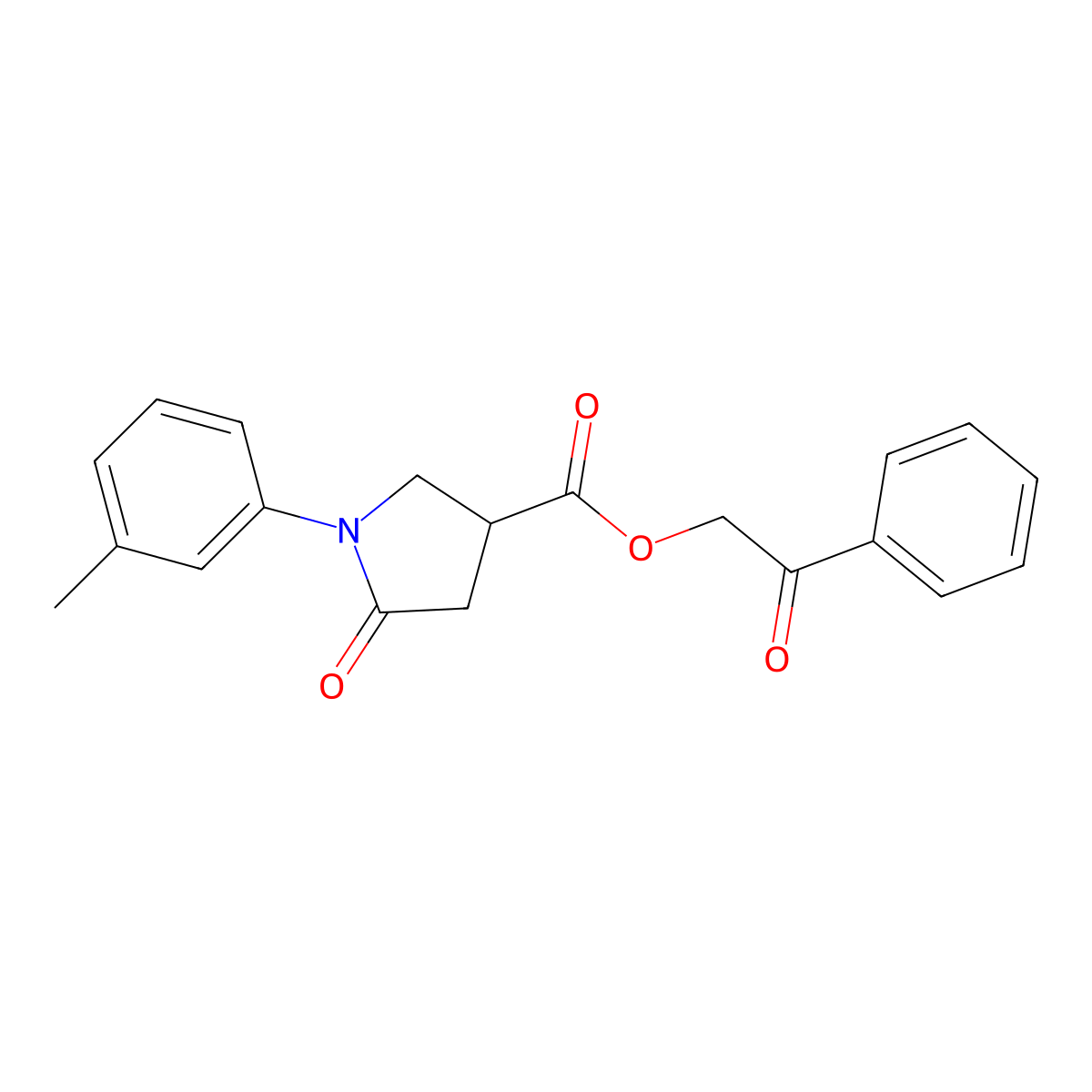 2-Oxo-2-phenylethyl 1-(3-methylphenyl)-5-oxo-3-pyrrolidinecarboxylate molecular structure, CAS 433319-34-7