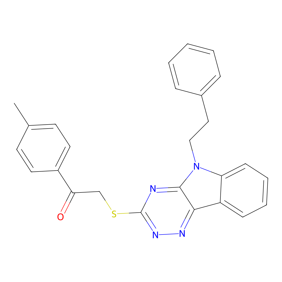 1-(4-methylphenyl)-2-{[5-(2-phenylethyl)-5H-[1,2,4]triazino[5,6-b]indol-3-yl]sulfanyl}ethanone molecular structure, CAS 433319-54-1