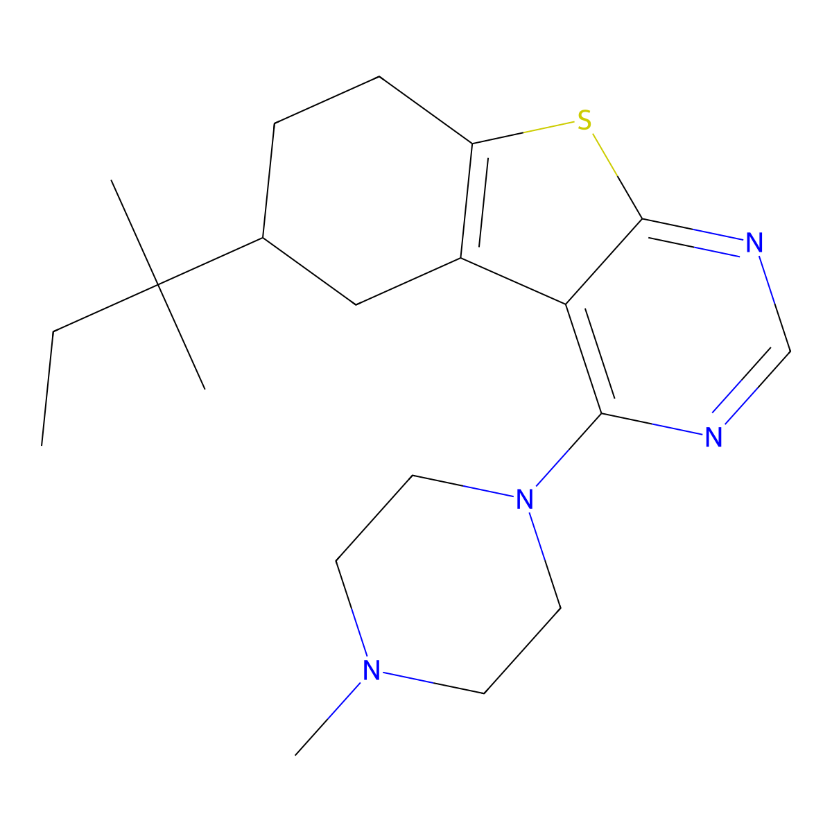 6-(2-Methylbutan-2-yl)-4-(4-methylpiperazin-1-yl)-5,6,7,8-tetrahydro-[1]benzothiolo[2,3-d]pyrimidine molecular structure, CAS 433319-62-1
