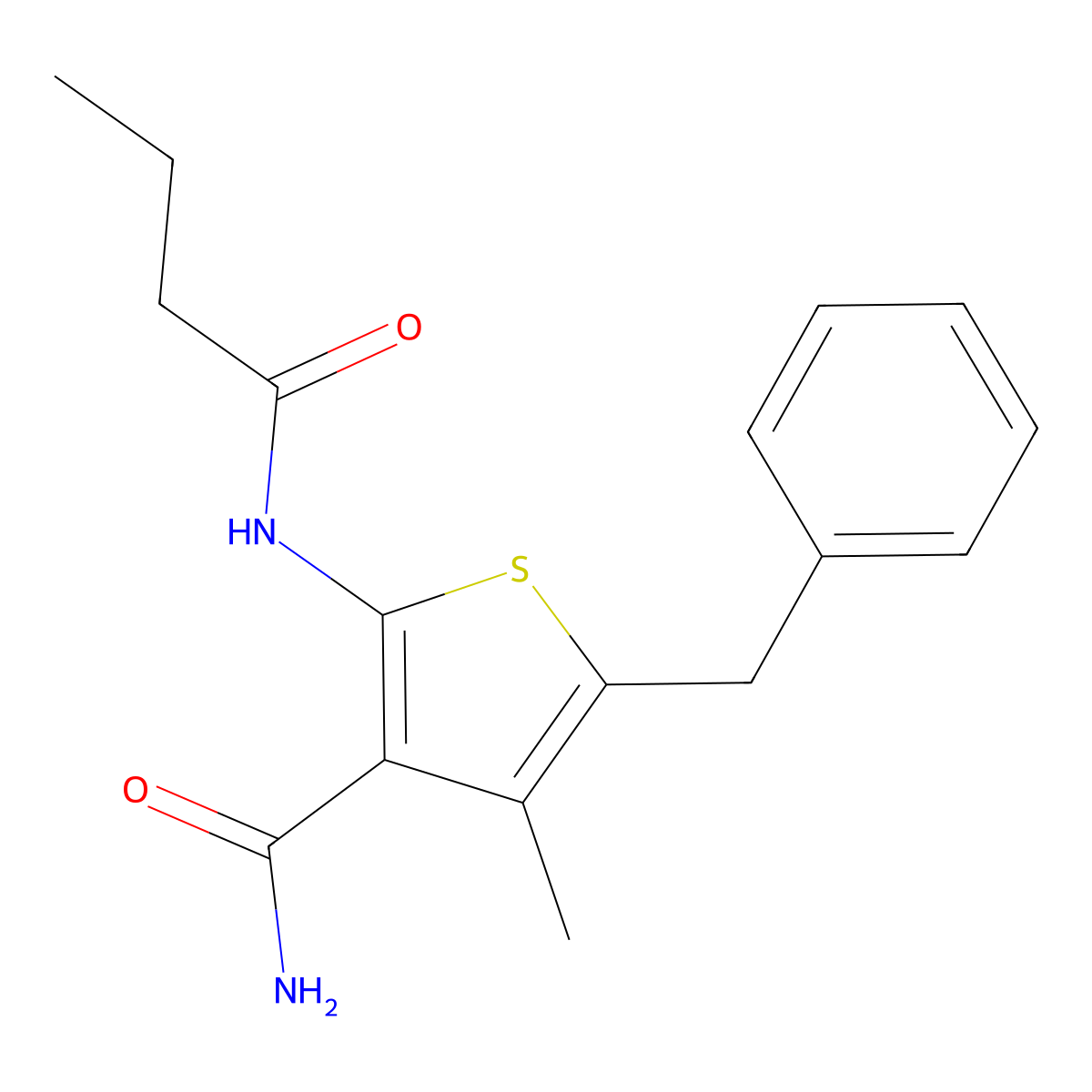 5-Benzyl-2-(butanoylamino)-4-methylthiophene-3-carboxamide molecular structure, CAS 433320-16-2