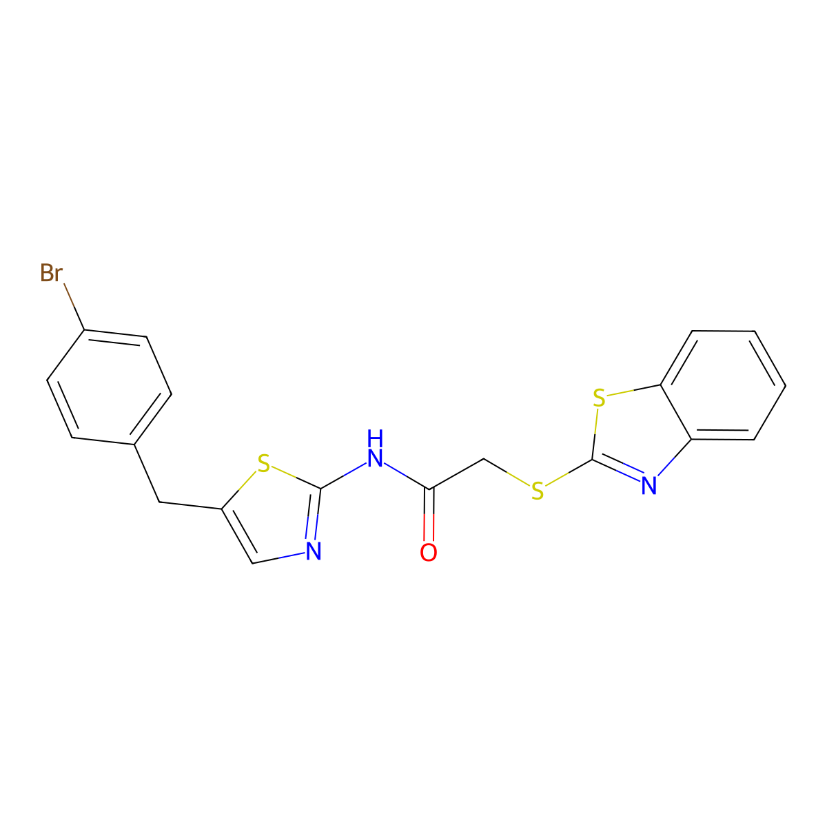 2-(benzo[d]thiazol-2-ylthio)-N-(5-(4-bromobenzyl)thiazol-2-yl)acetamide molecular structure, CAS 433320-31-1