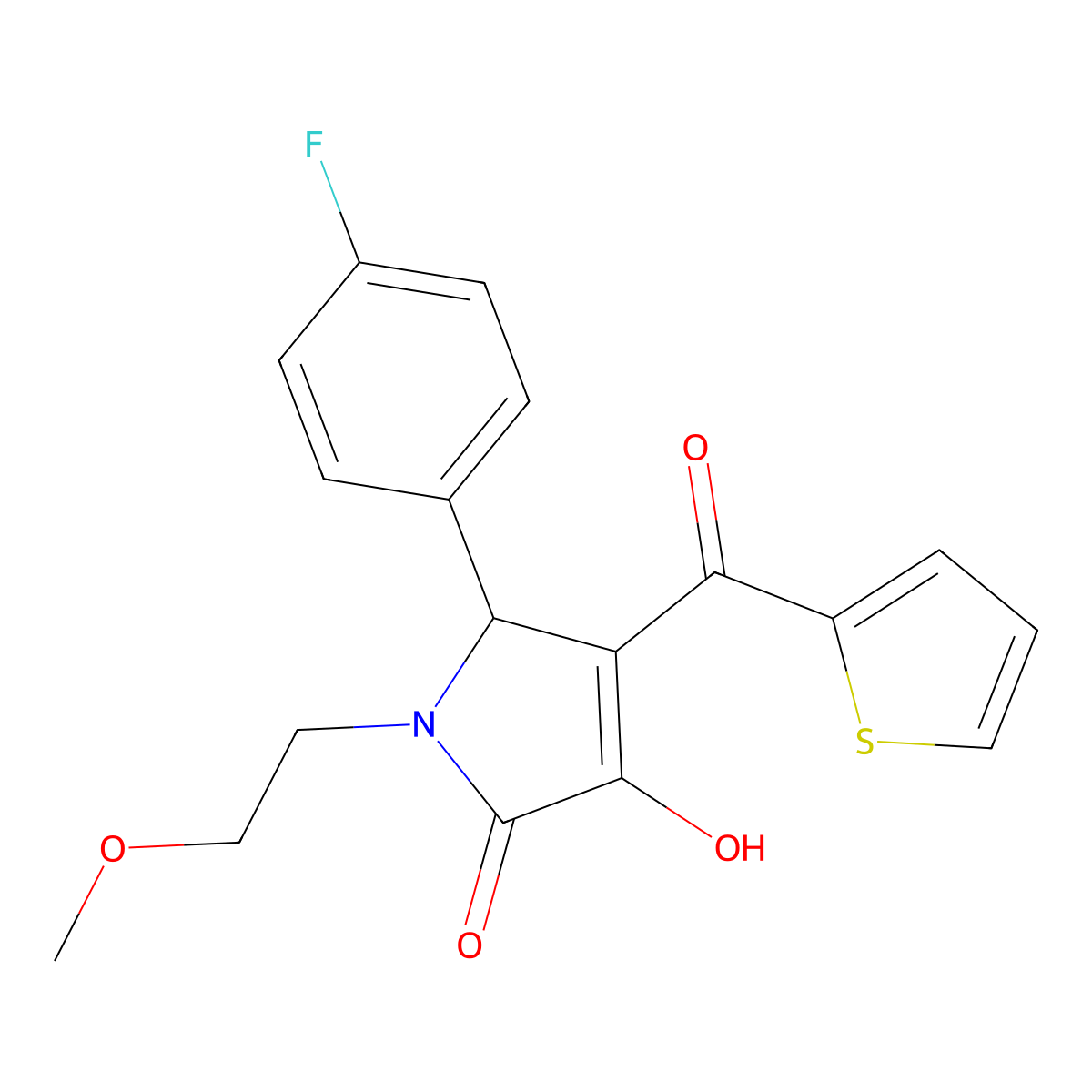 (4E)-5-(4-fluorophenyl)-4-[hydroxy(thiophen-2-yl)methylidene]-1-(2-methoxyethyl)pyrrolidine-2,3-dione molecular structure, CAS 433320-83-3