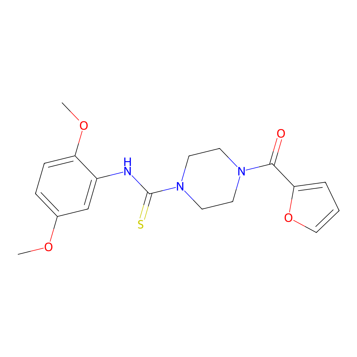 4-{[(2,5-Dimethoxyphenyl)amino]thioxomethyl}piperazinyl 2-furyl ketone molecular structure, CAS 433321-18-7