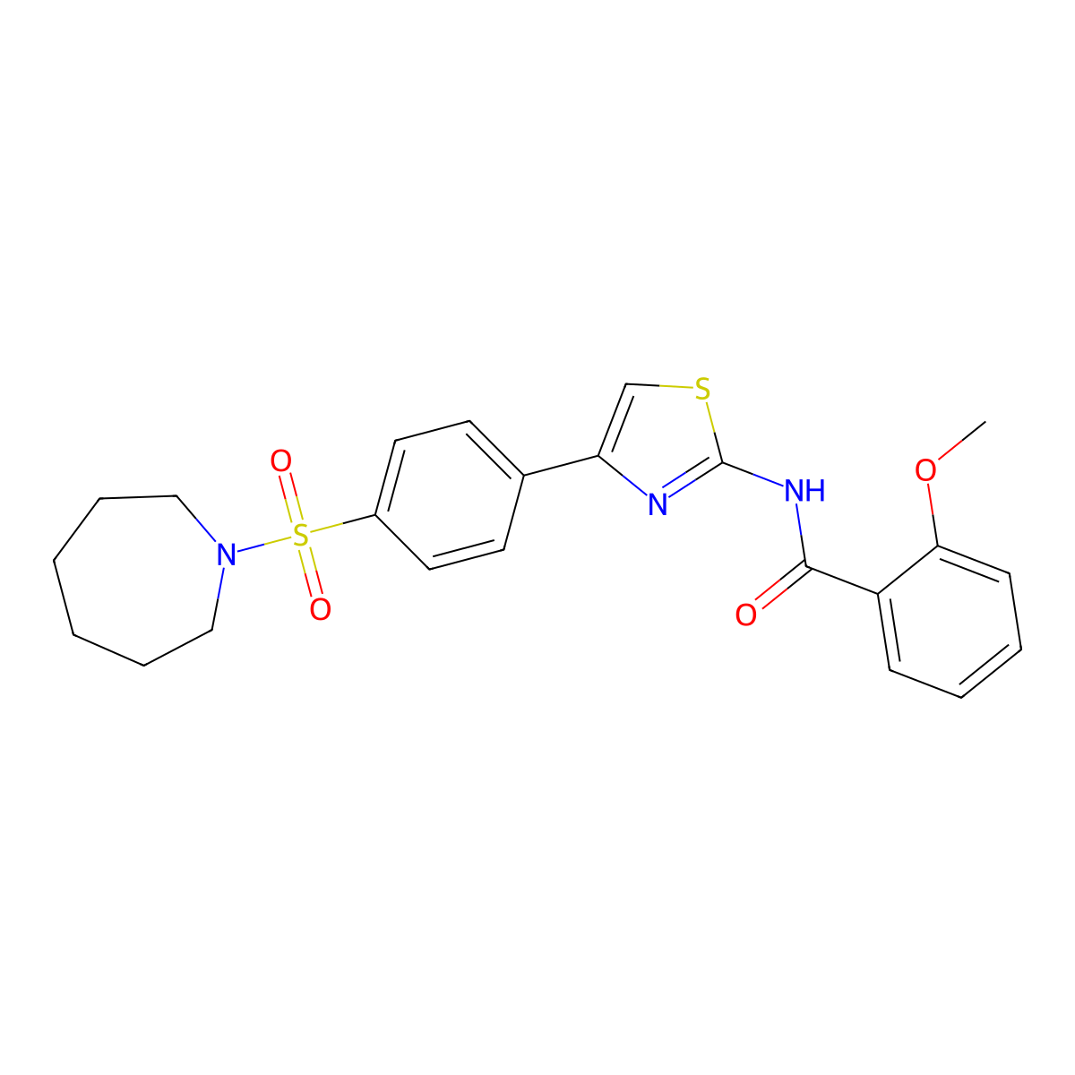 N-{4-[4-(azepan-1-ylsulfonyl)phenyl]-1,3-thiazol-2-yl}-2-methoxybenzamide molecular structure, CAS 433321-88-1
