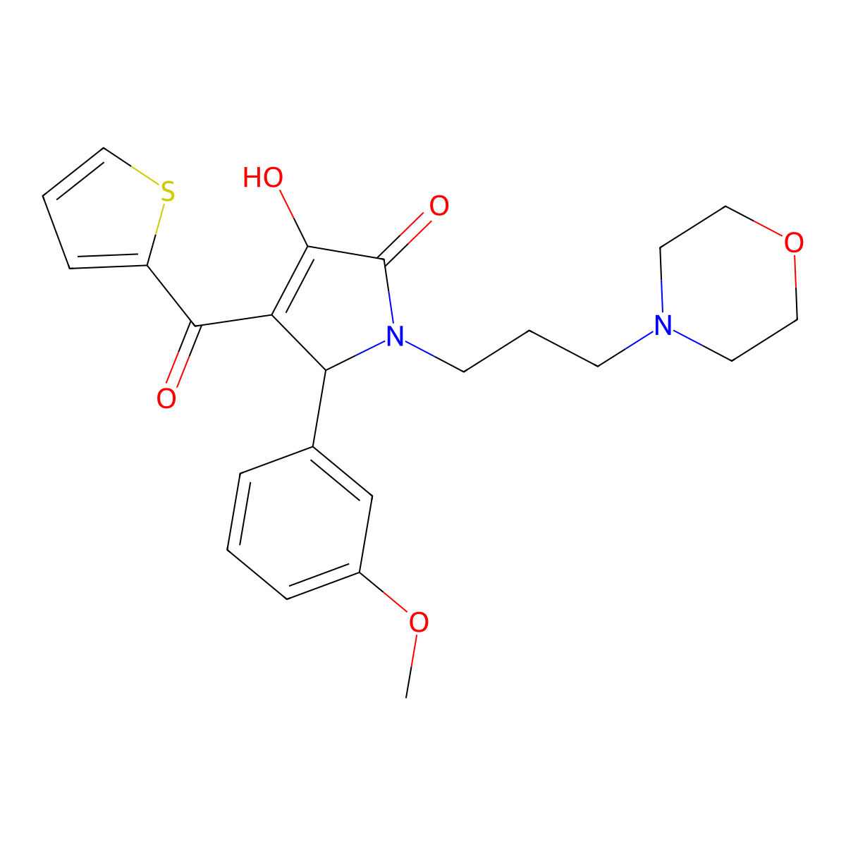 3-Hydroxy-5-(3-methoxyphenyl)-1-(3-morpholin-4-ylpropyl)-4-(2-thienylcarbonyl)-3-pyrrolin-2-one molecular structure, CAS 433321-99-4