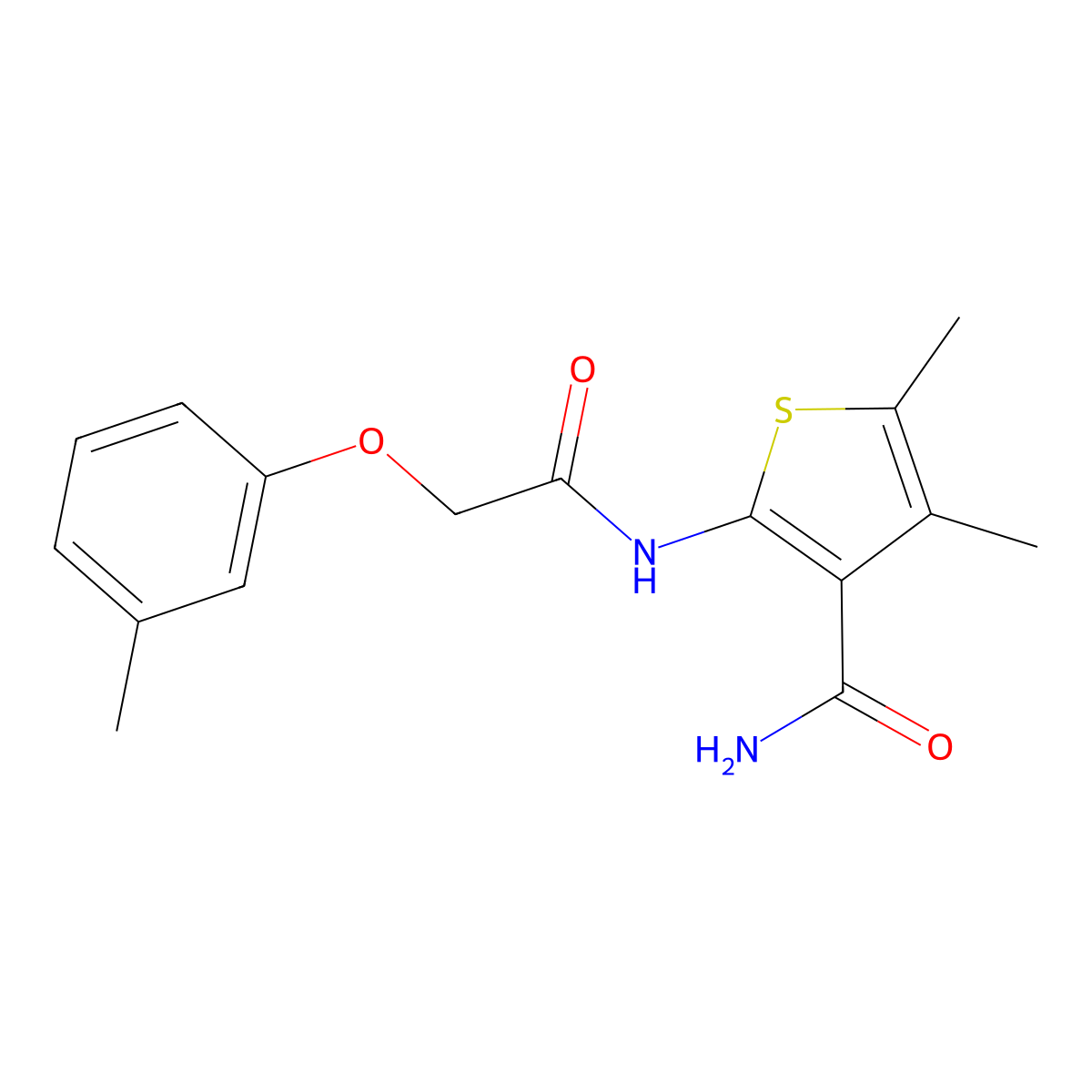 4,5-Dimethyl-2-(2-(m-tolyloxy)acetamido)thiophene-3-carboxamide molecular structure, CAS 433322-67-9