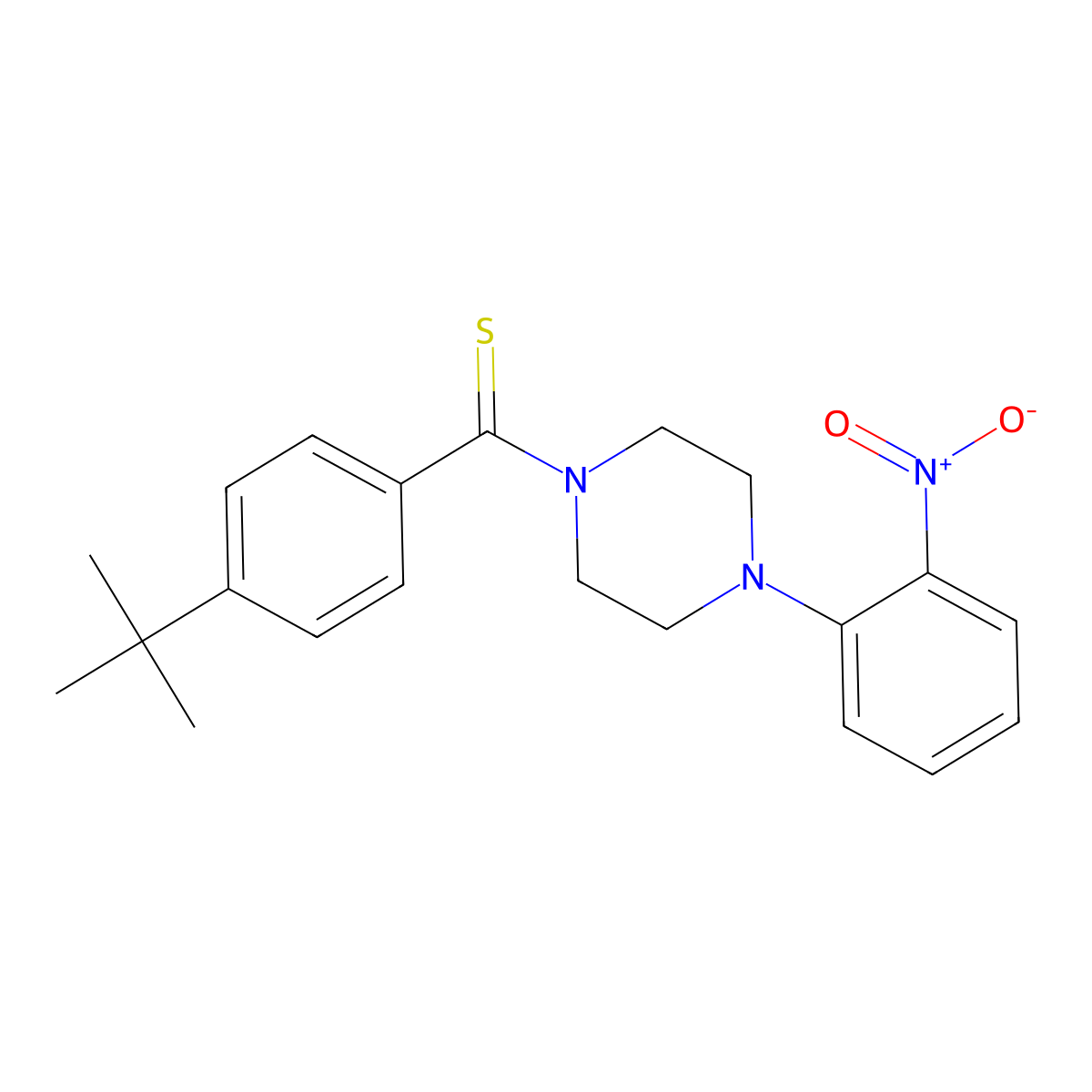 (4-(Tert-butyl)phenyl)(4-(2-nitrophenyl)piperazin-1-yl)methanethione molecular structure, CAS 433323-26-3