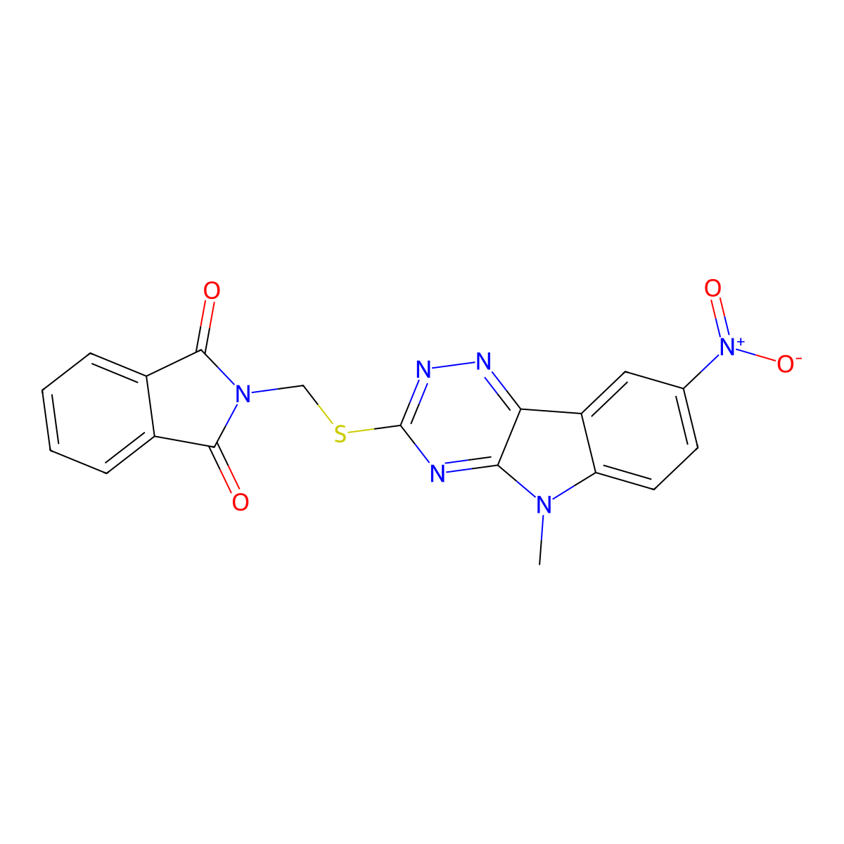 2-[(5-Methyl-8-nitro-[1,2,4]triazino[5,6-b]indol-3-yl)sulfanylmethyl]isoindole-1,3-dione molecular structure, CAS 433323-67-2