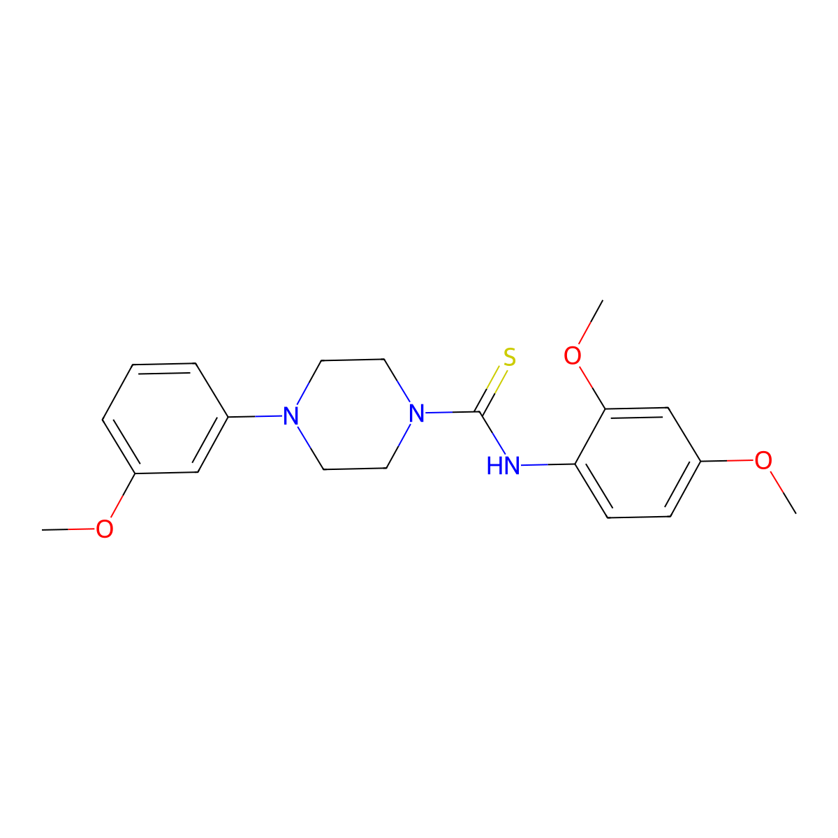 N-(2,4-dimethoxyphenyl)-4-(3-methoxyphenyl)piperazine-1-carbothioamide molecular structure, CAS 433323-90-1
