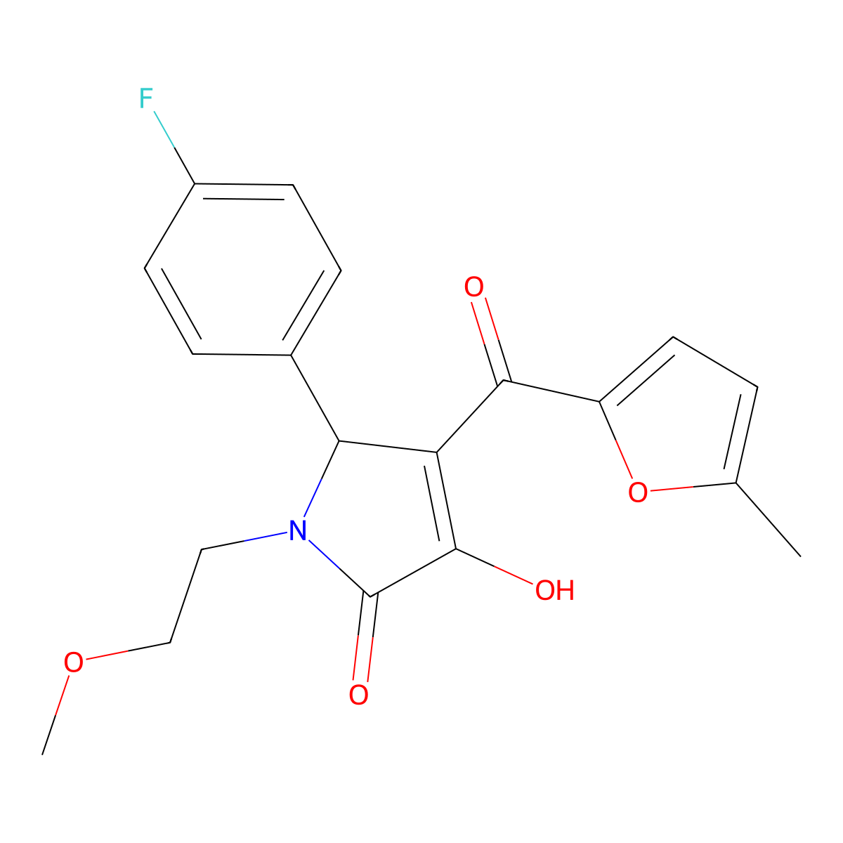 5-(4-fluorophenyl)-3-hydroxy-1-(2-methoxyethyl)-4-(5-methyl-2-furoyl)-1,5-dihydro-2H-pyrrol-2-one molecular structure, CAS 433324-07-3