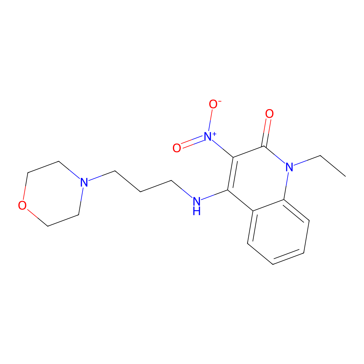 1-ethyl-4-((3-morpholinopropyl)amino)-3-nitroquinolin-2(1H)-one molecular structure, CAS 433324-31-3