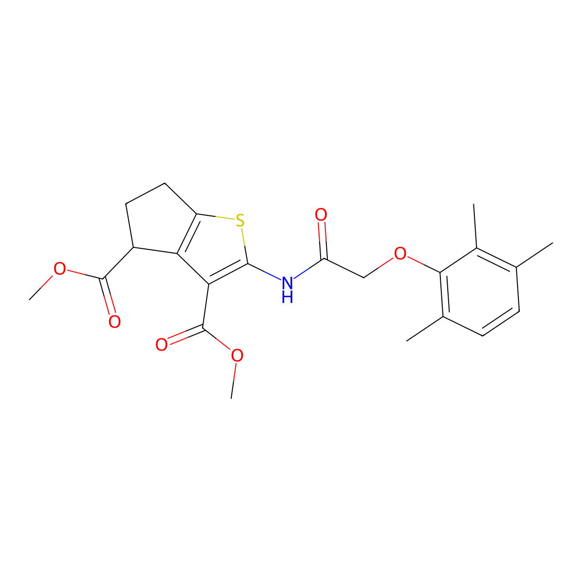 dimethyl 2-{[(2,3,6-trimethylphenoxy)acetyl]amino}-5,6-dihydro-4H-cyclopenta[b]thiophene-3,4-dicarboxylate molecular structure, CAS 433324-58-4
