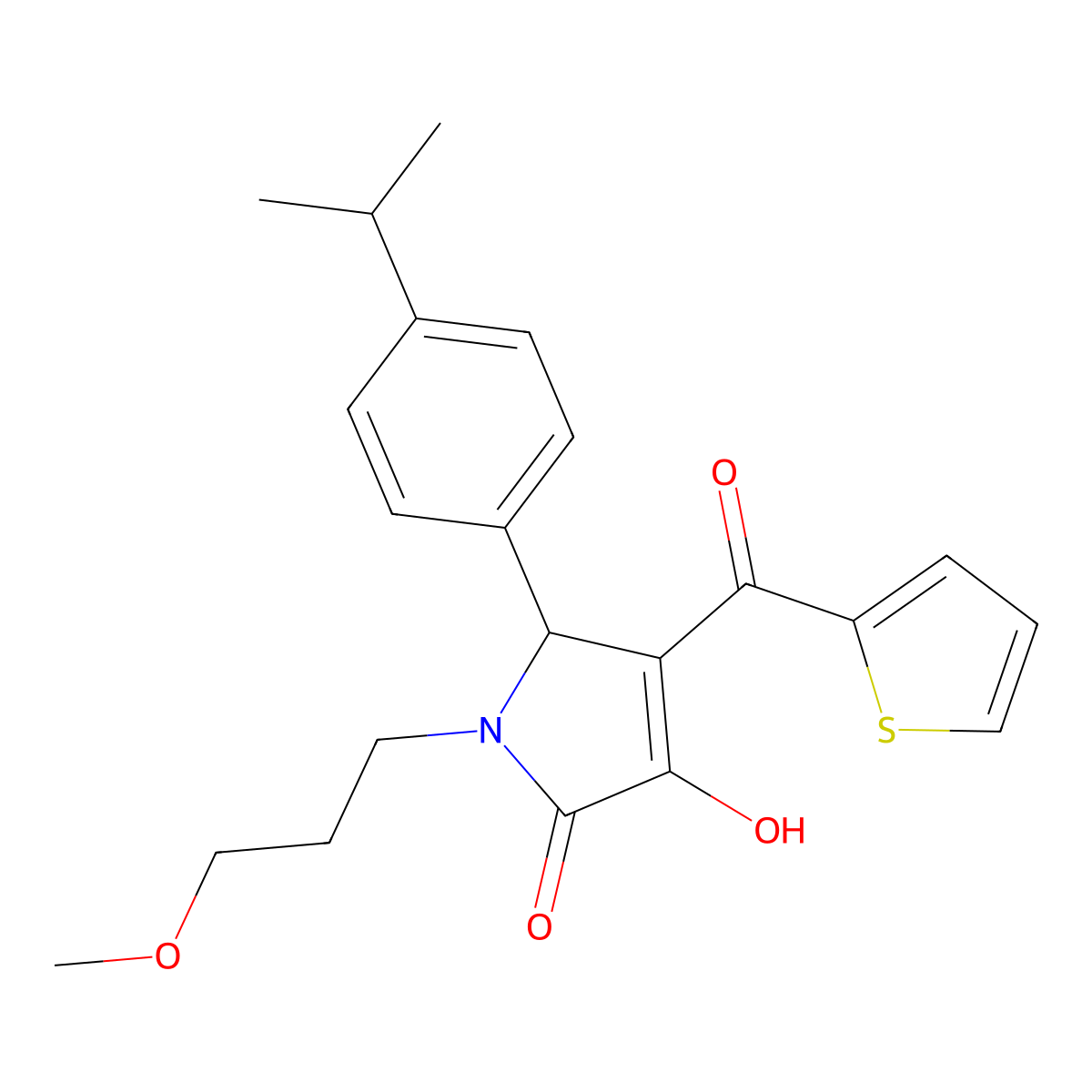 3-Hydroxy-1-(3-methoxypropyl)-5-[4-(methylethyl)phenyl]-4-(2-thienylcarbonyl)-3-pyrrolin-2-one molecular structure, CAS 433324-72-2